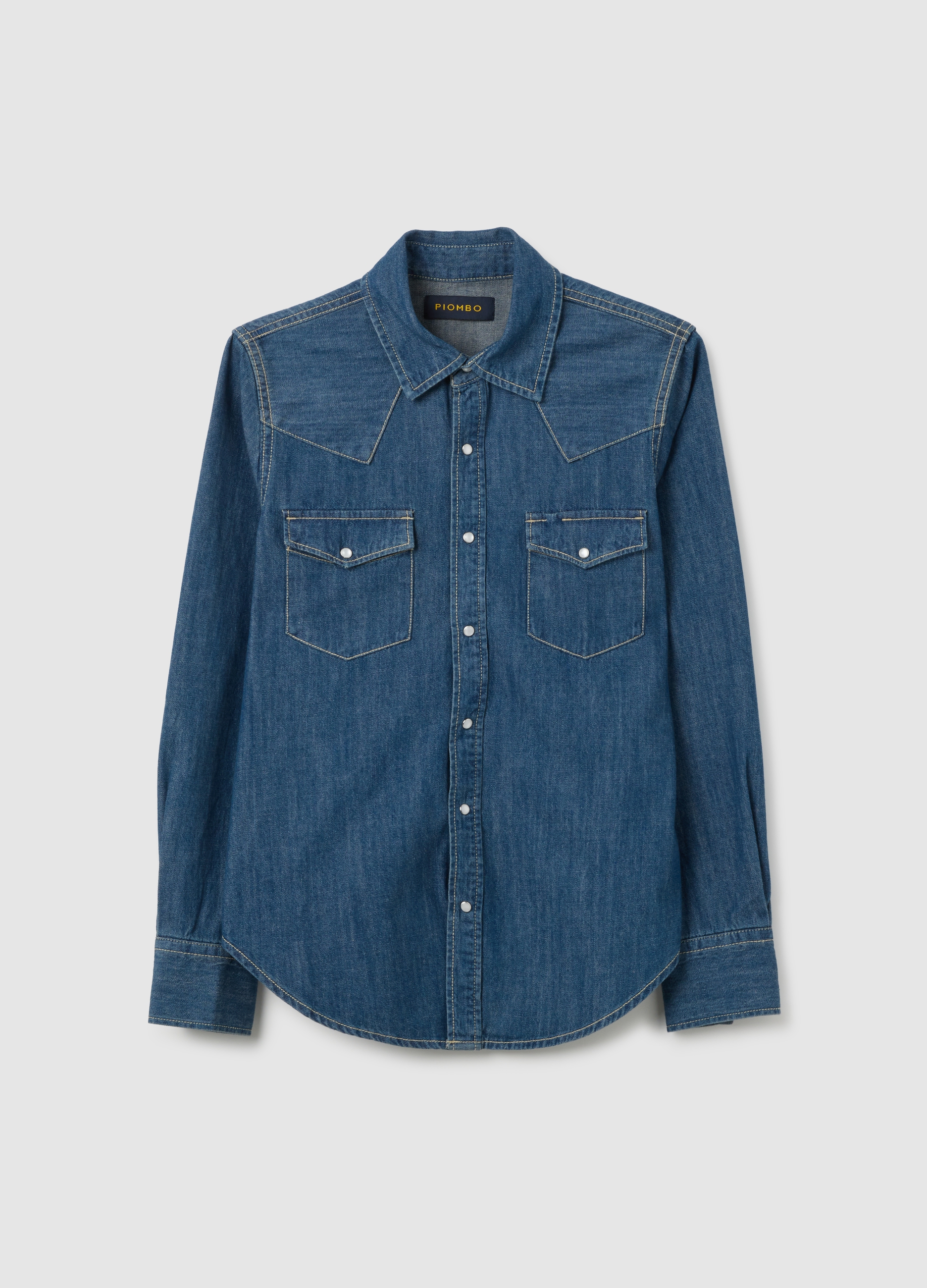 Camisa De Ajuste Regular De Denim De Algodón Puro, Mujer, Azul, Talla: M