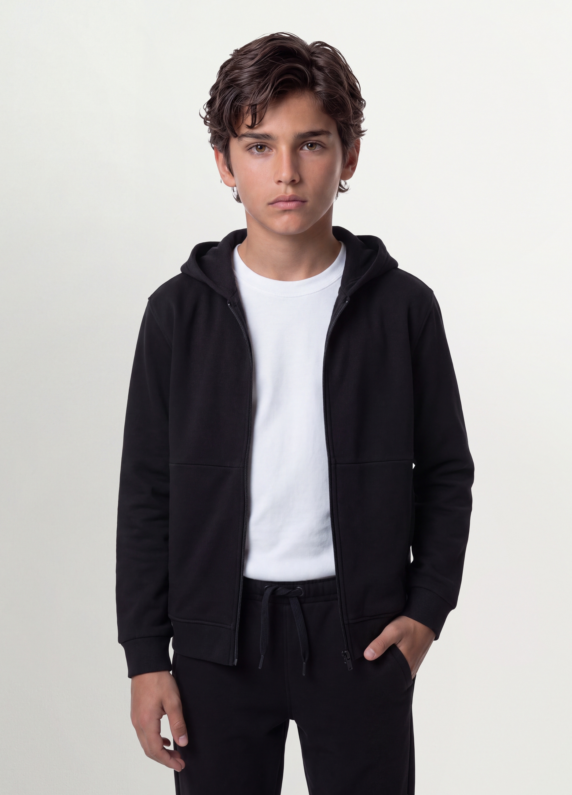 OVS KIDS, Felpa Nera Con Cappuccio E Zip In Puro Cotone Organico Per Ragazzo Relaxed Fit, Bambino, Nero, Taglia: 14-15