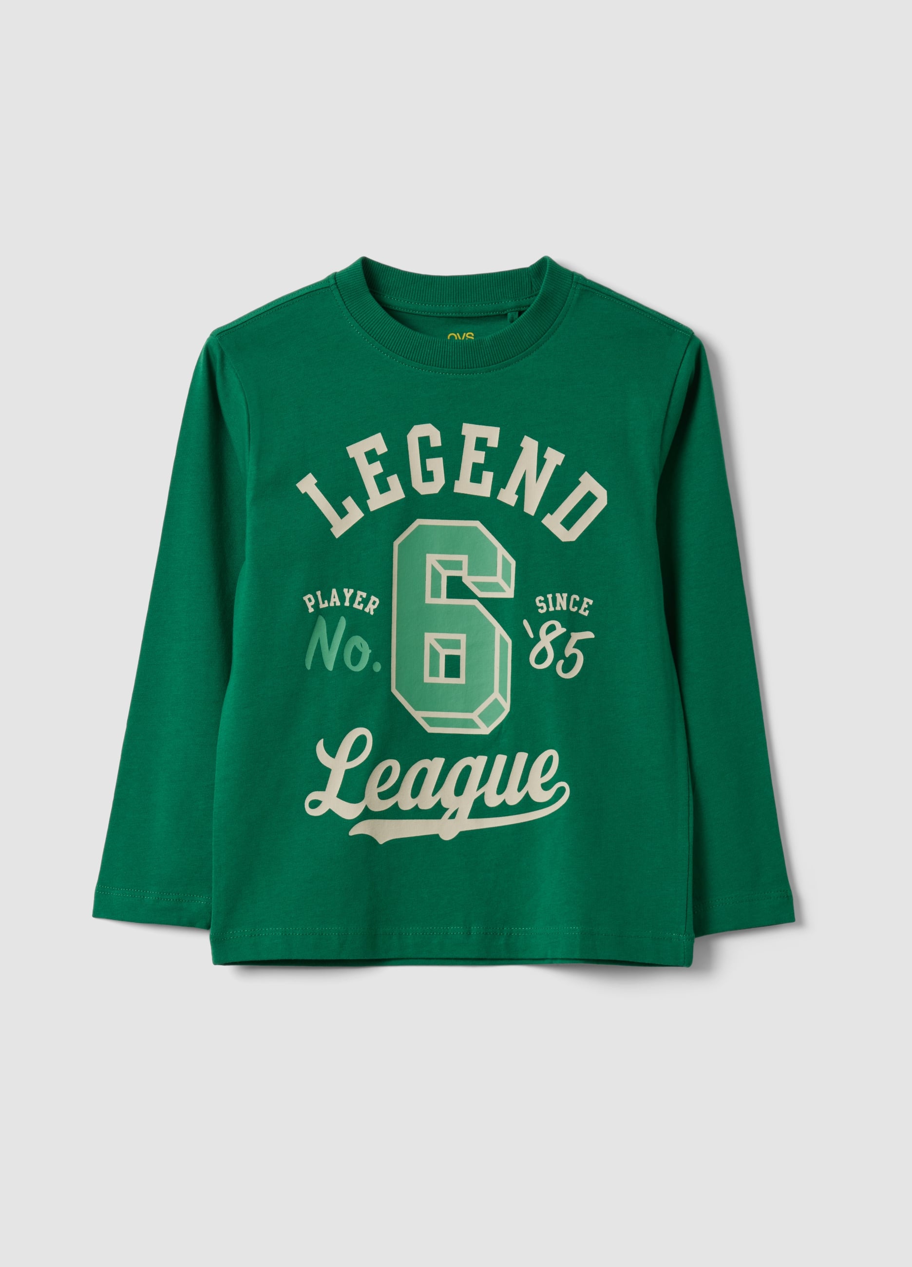 OVS KIDS, T-shirt Verde In Puro Cotone Organico Con Girocollo, Bambino, Verde, Taglia: 4-5