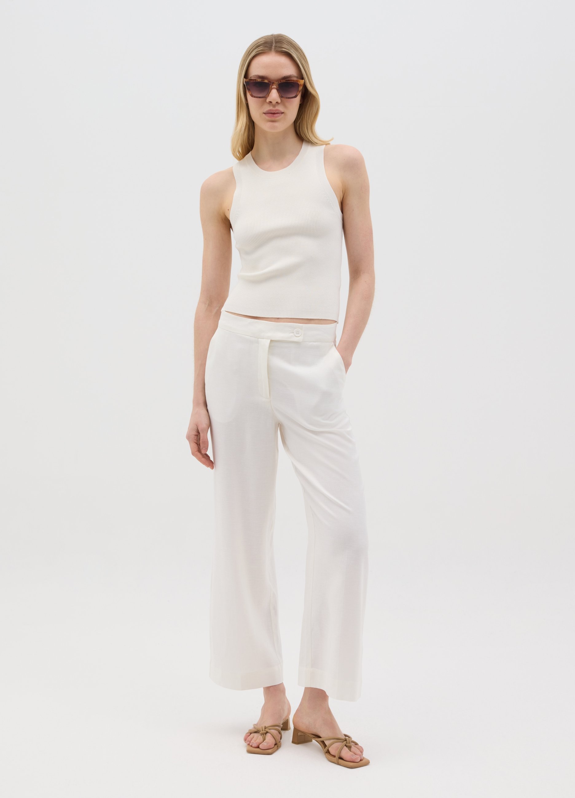 OVS , Pantaloni Da Donna In Misto Viscosa Bianco Regular Fit, Bianco, Taglia: 46