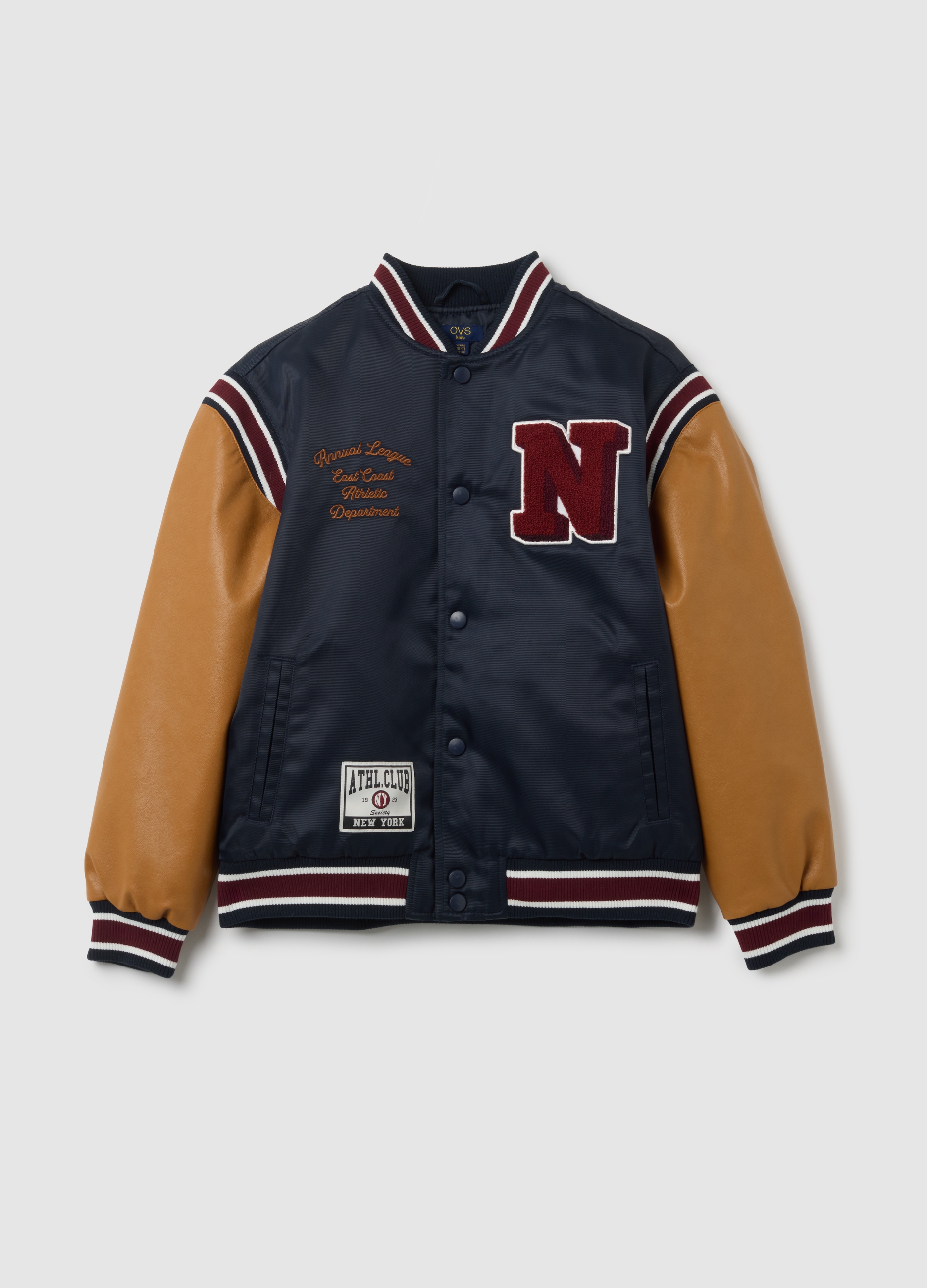 OVS, Bomber Azul Para Niño Con Botones, Niño, Azul/marrón, Talla: 13-14
