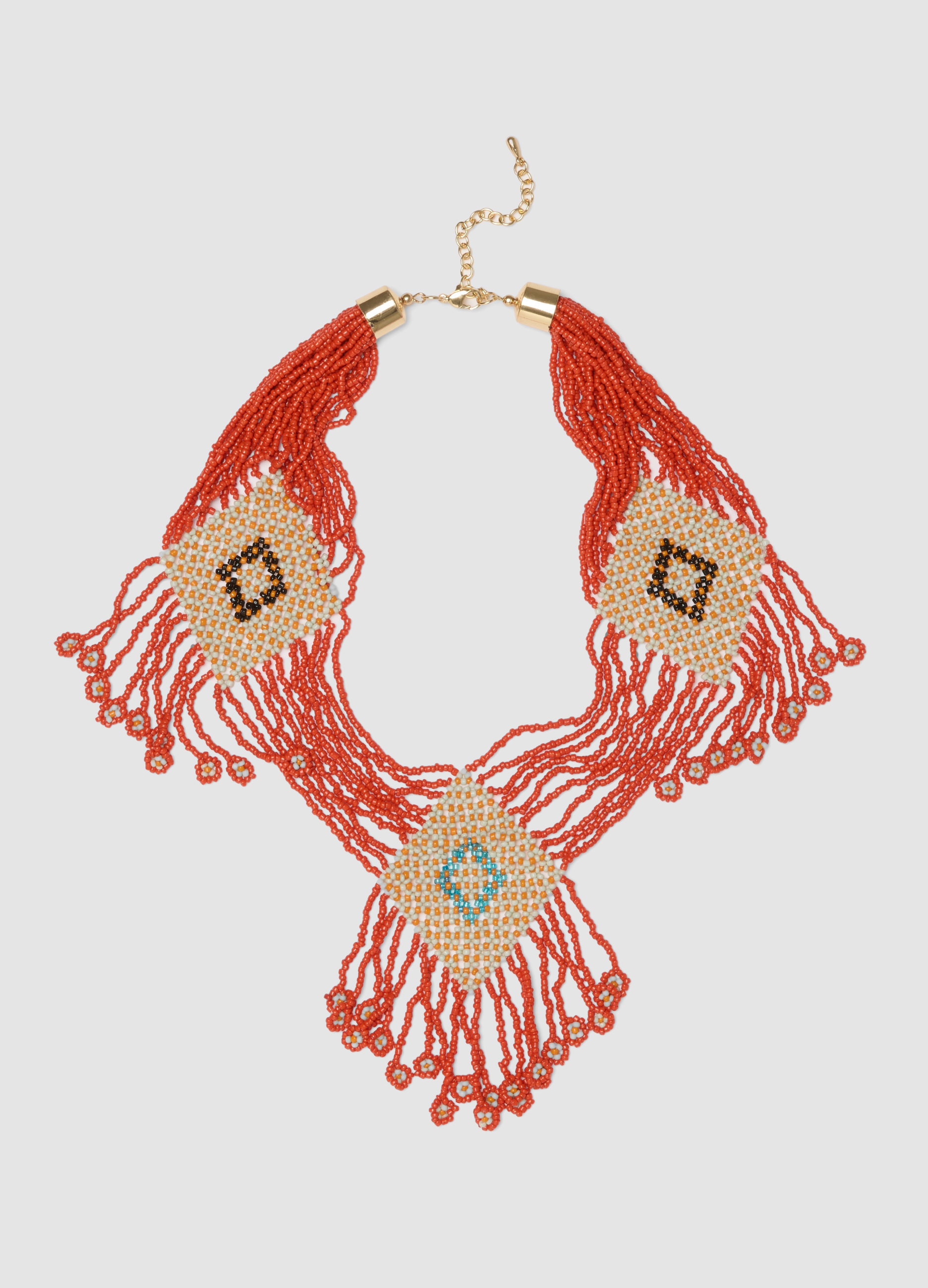 OVS, Collana Con Perline Multicolor Con Dettagli Geometrici, Donna, Rosso, Taglia: ONE SIZE