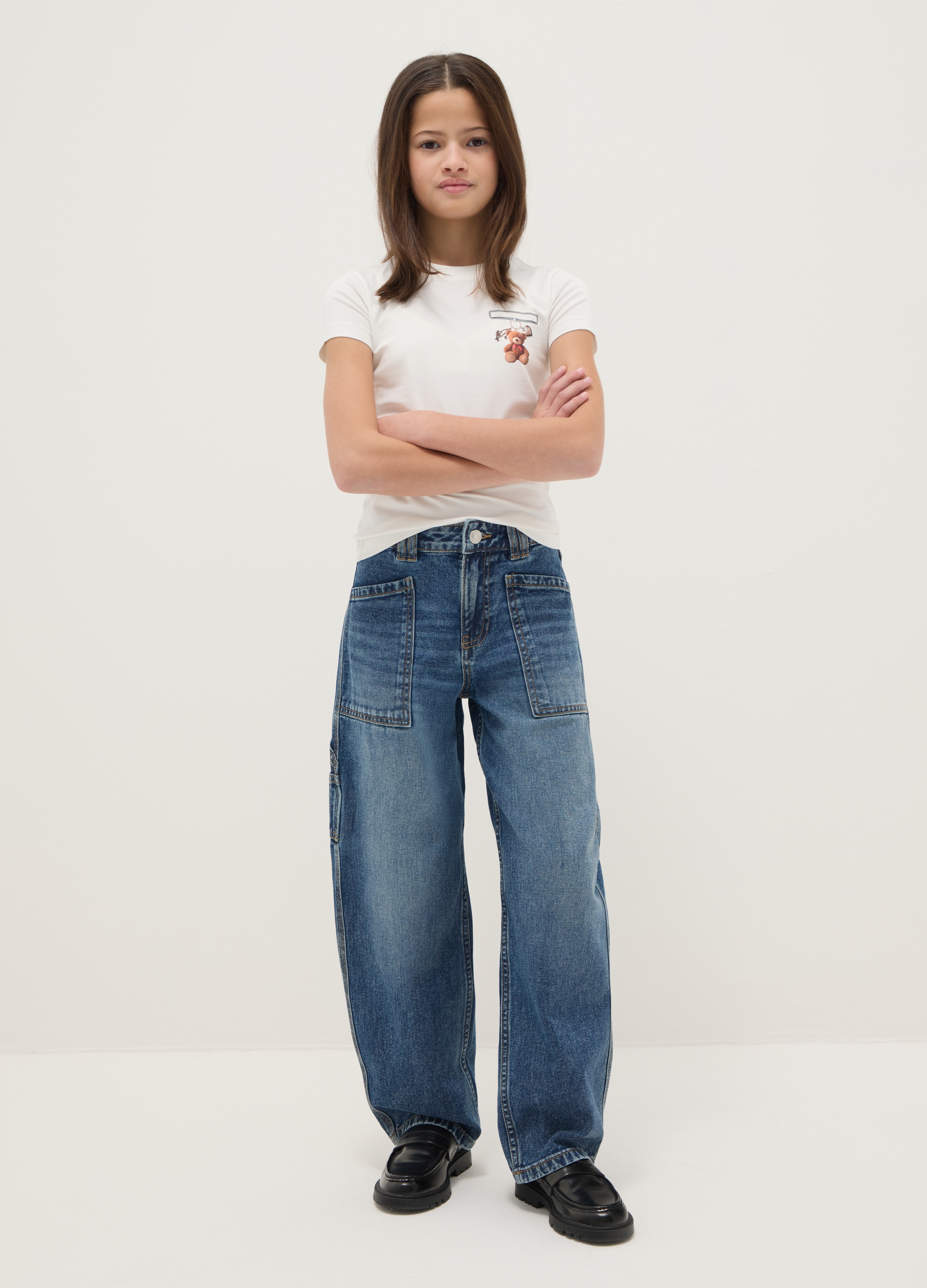 REPUBLIC OF DENIM, Jeans Balloon In Puro Cotone Blu Da Ragazza Regular Fit, Bambina, Denim, Taglia: 10-11