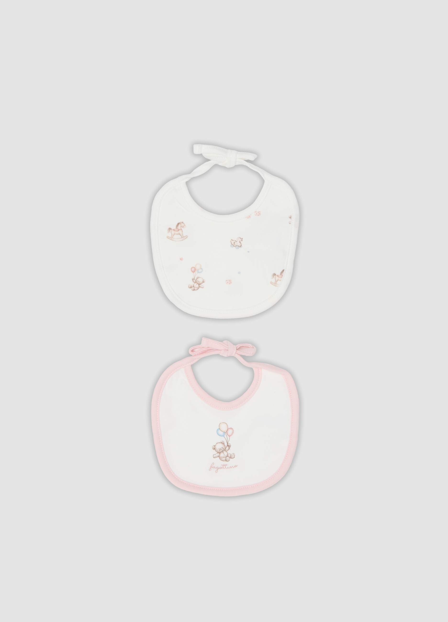 FAGOTTINO, Bipack Di Bavaglini Bianco E Rosa In Puro Cotone Organico Con Stampe Per Neonato, Multicolor, Taglia: T.U.