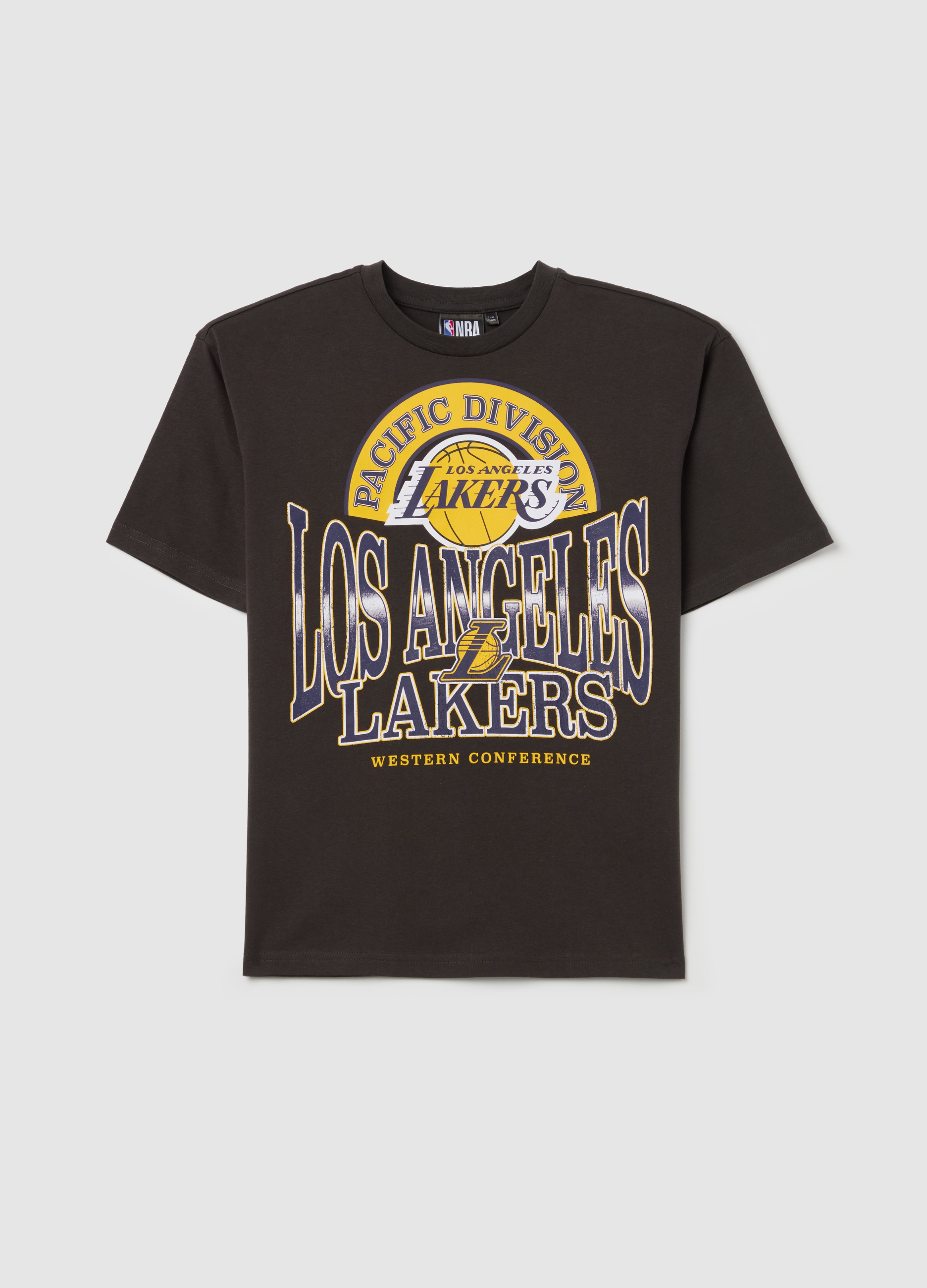 NBA, T-shirt In Cotone Con Stampa Nba Los Angeles Lakers, Unisex, Nero, Taglia: 10-11
