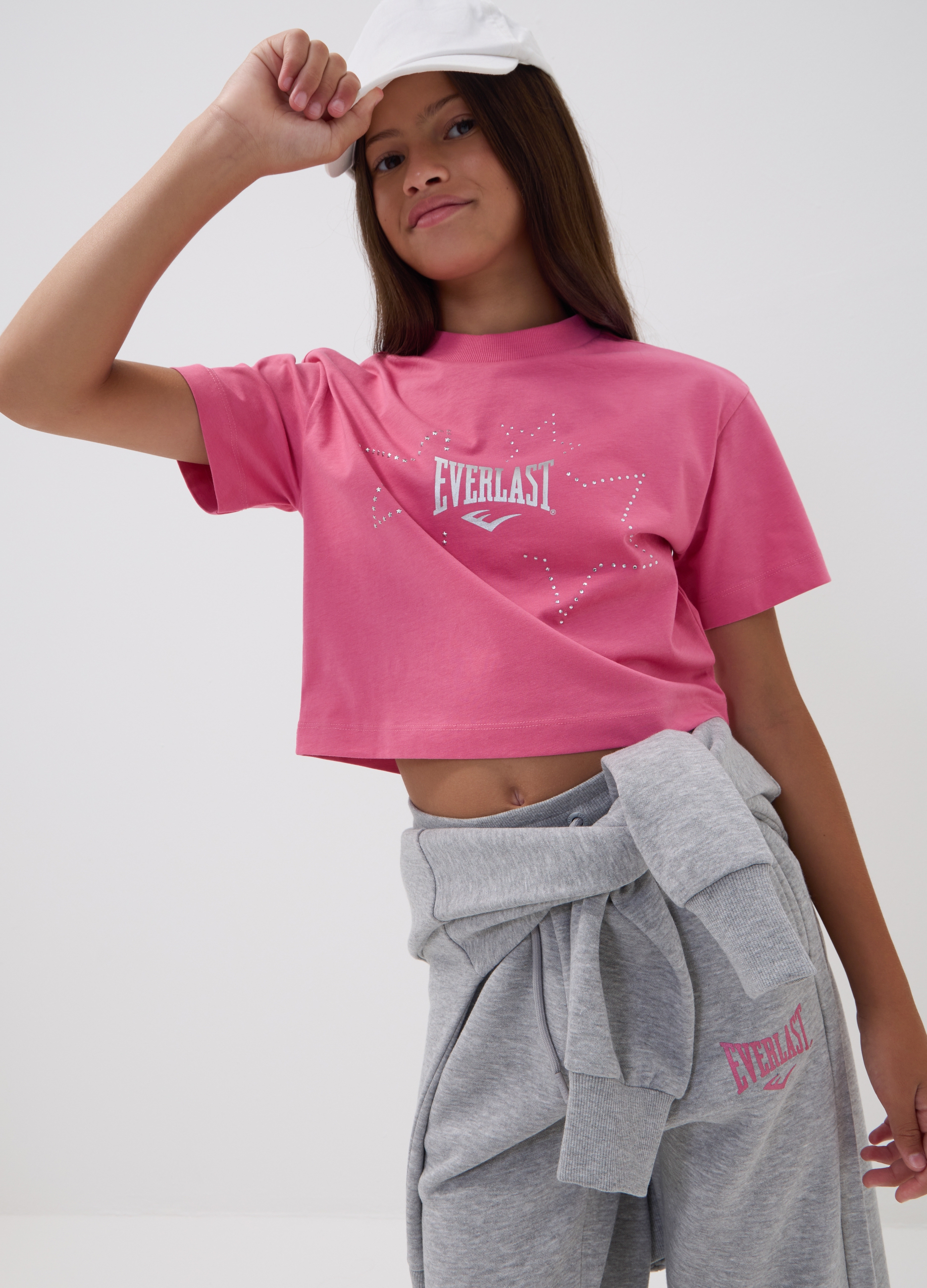 EVERLAST, T-shirt Rosa In Puro Cotone Con Stelle Applicate Regular Fit Per Ragazza, Unisex, Rosa, Taglia: 14-15