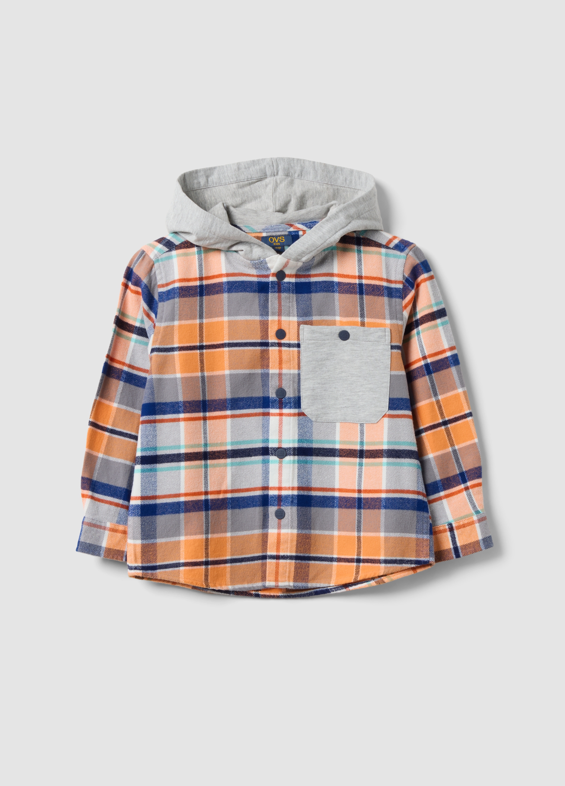 OVS KIDS, Camicia Multicolor Con Cappuccio In Puro Cotone Slim Fit Per Bambino, Multicolor, Taglia: 5-6