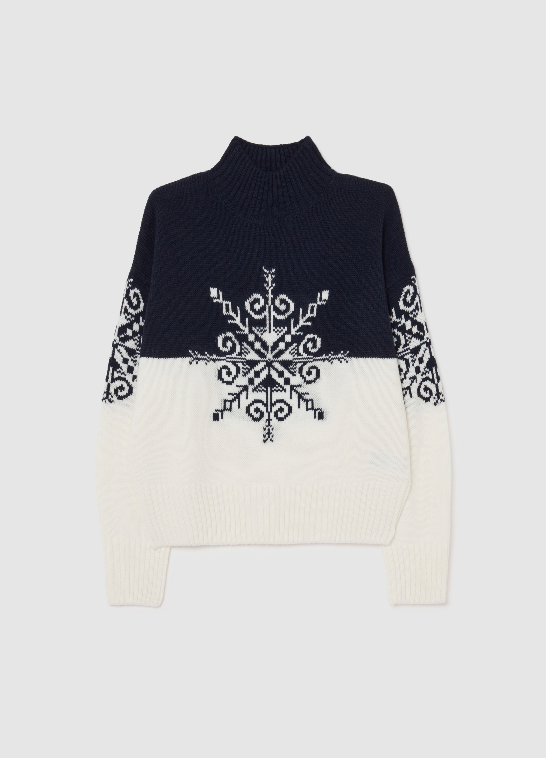 PIOMBO, Jersey De Cuello Alto Multicolor Con Ajuste Holgado Y Diseño Jacquard, Mujer, Azul/Blanco, Talla: 36