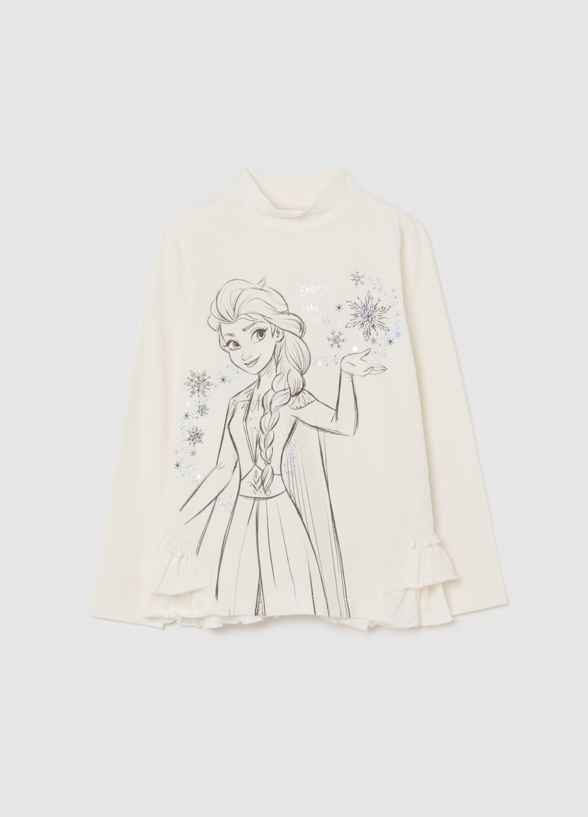 DISNEY, Maglietta Da Bambina In Cotone Bianca Regular Fit Con Volant, Bianco, Taglia: 4-5