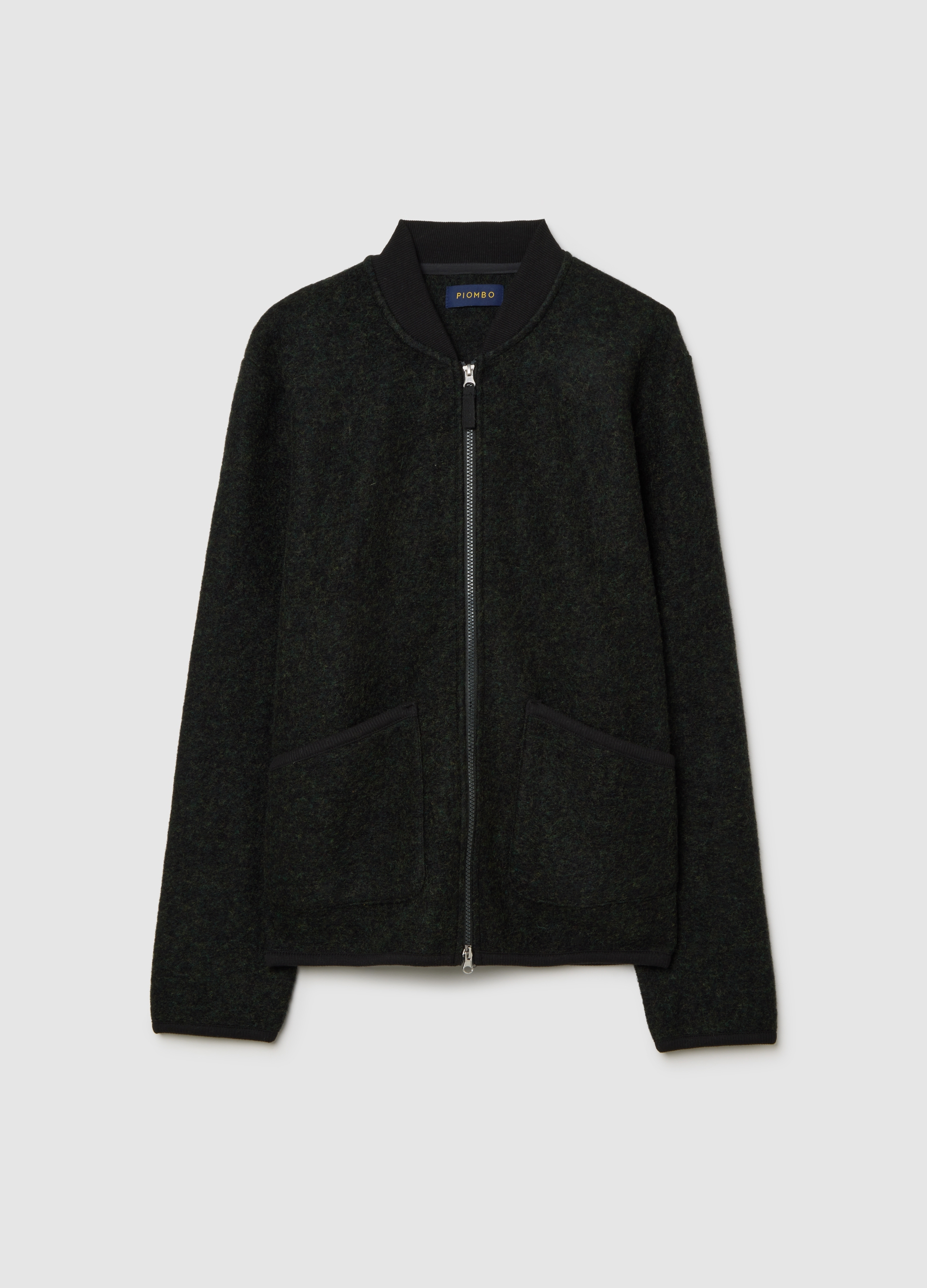 PIOMBO, Felpa Nera In Misto Lana E Poliestere Con Zip Intera, Hombre, Negro, Talla: M