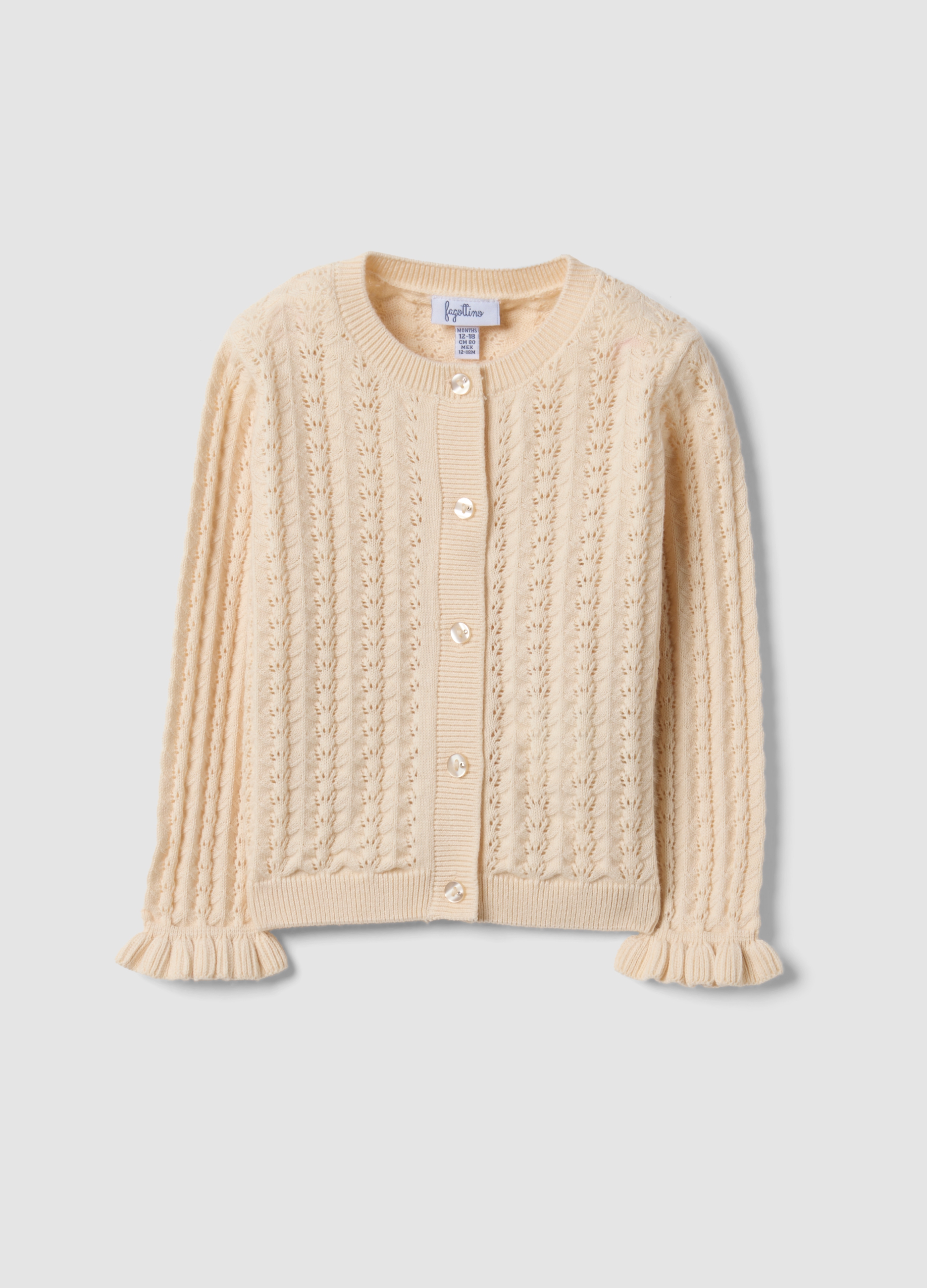 FAGOTTINO, Cardigan Beige In Puro Cotone A Maglia Traforata Per Bimba, Bambina, Beige, Taglia: 12-18