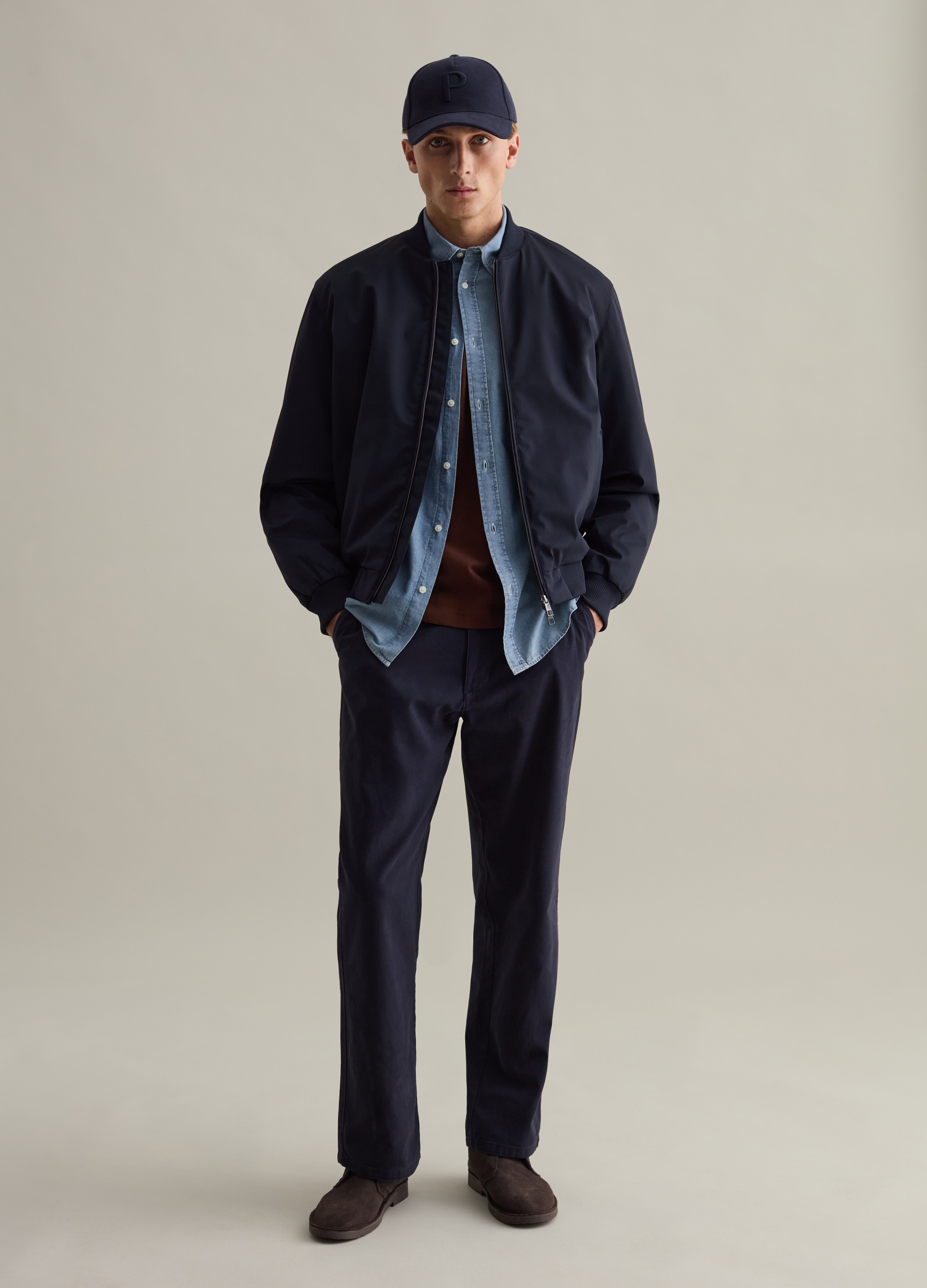 Cazadora Bomber Elástica Con Cremallera, Hombre, Azul Noche, Talla: M