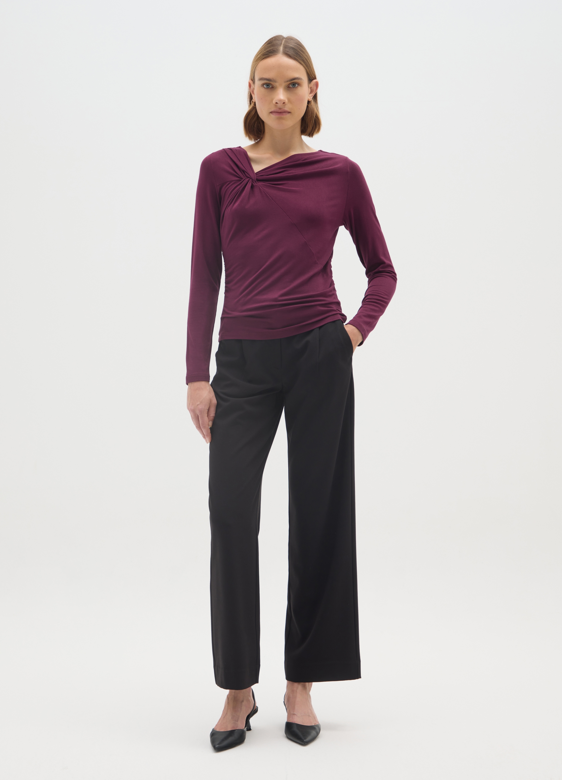 OVS, Maglia Viola Vinaccia Elasticizzata A Maniche Lunghe, Donna, Viola, Taglia: XXL