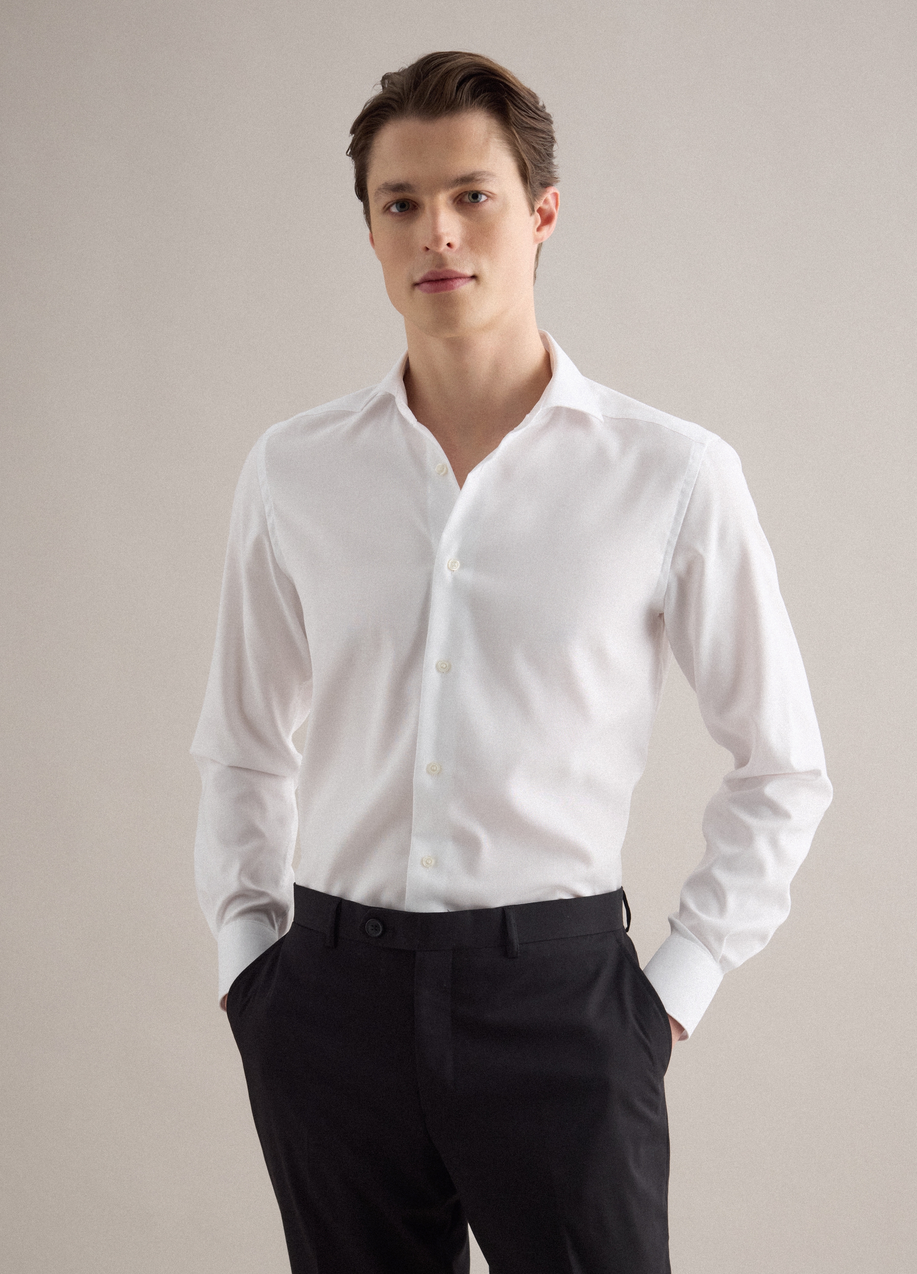 Piombo, Weiße Slim-fit-hemd Aus Reiner Baumwolle, Mann, Bianco, Größe, 42