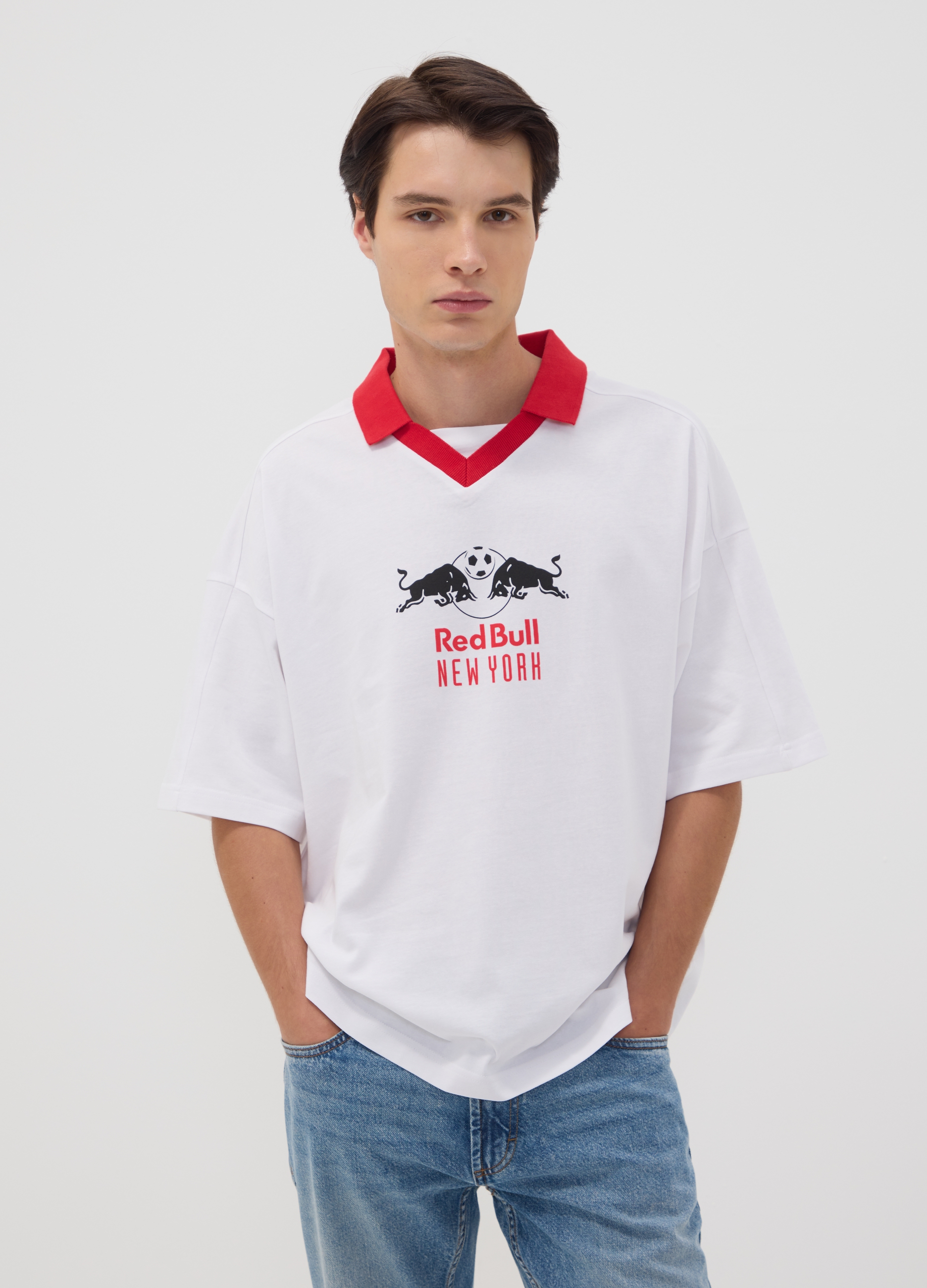 MLS, T-shirt Bianca In Puro Cotone Con Stampa New York Red Bulls, Uomo, Bianco, Taglia: S