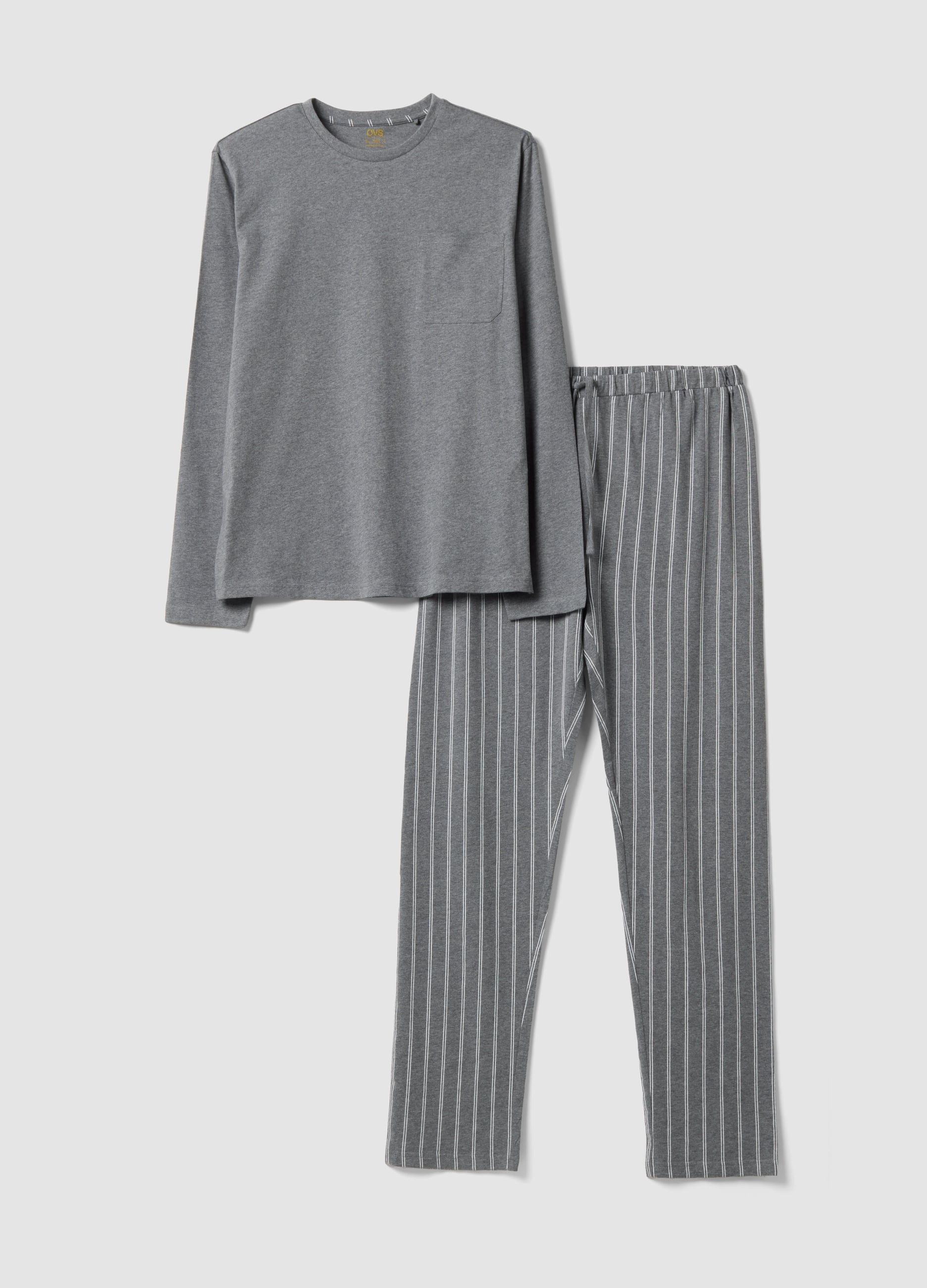 OVS, Pigiama Grigio In Puro Cotone Organico Con Girocollo, Uomo, Grigio, Taglia: S