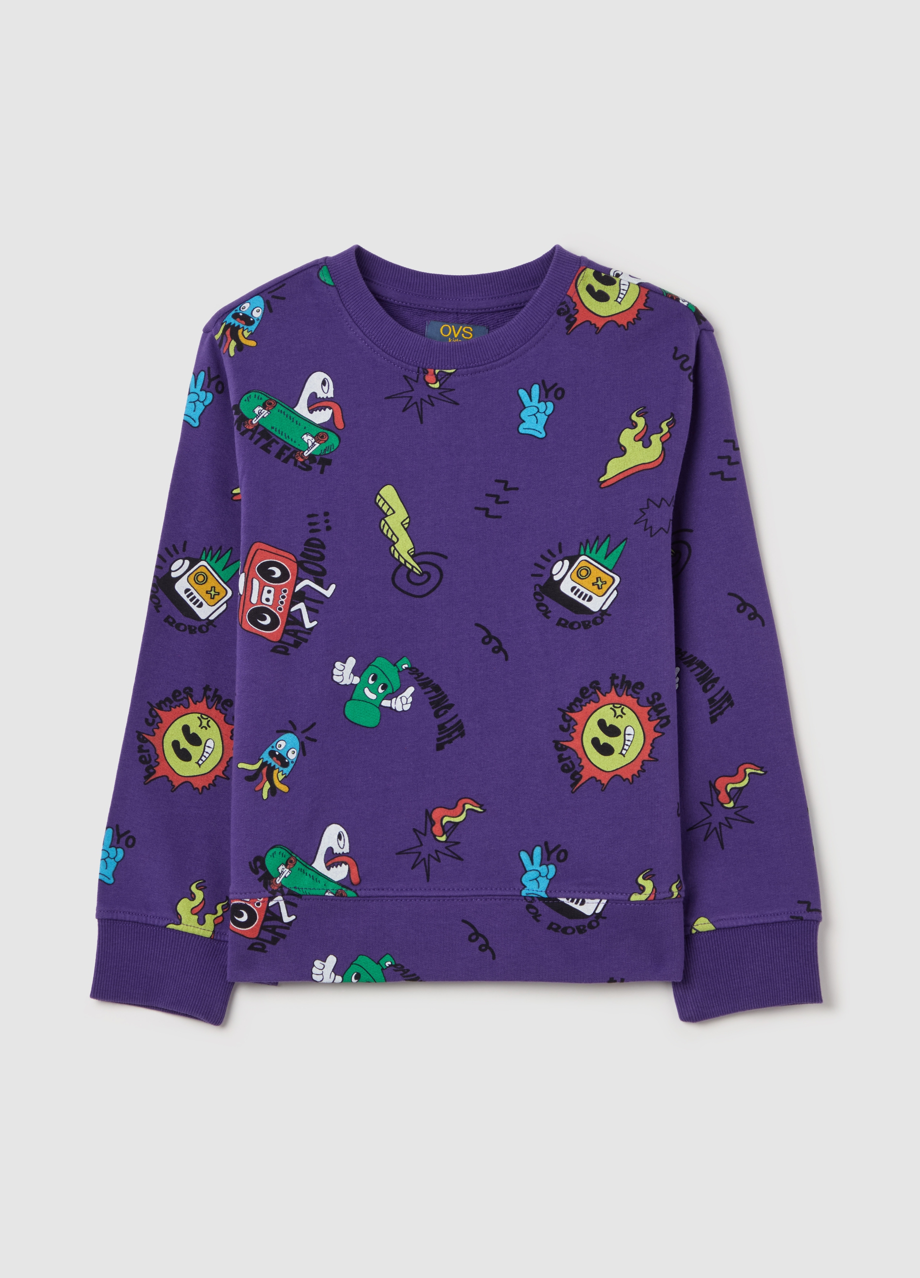 Sudadera De Tejido Rizado Con Estampado Estilo Grafitis, Niño, Morado, Talla: 5-6