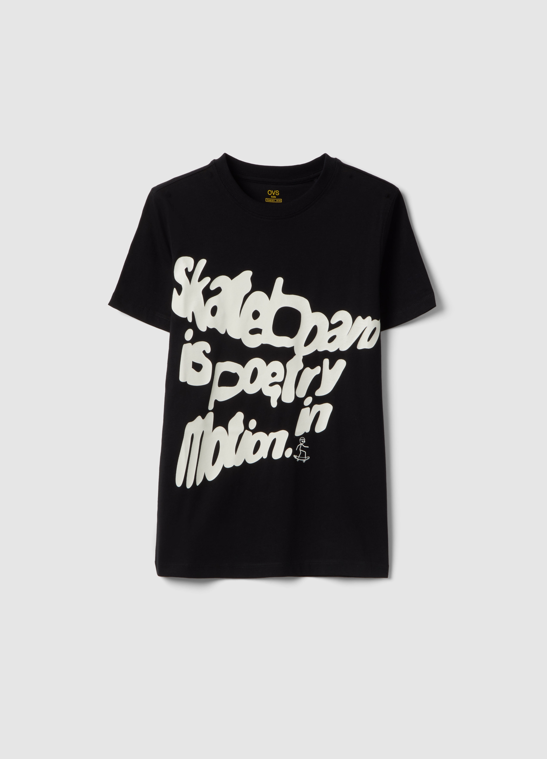 OVS KIDS, T-shirt In Puro Cotone Nero Da Ragazzo Regular Fit Con Stampa, Niño, Gunmetal, Talla: 12-13