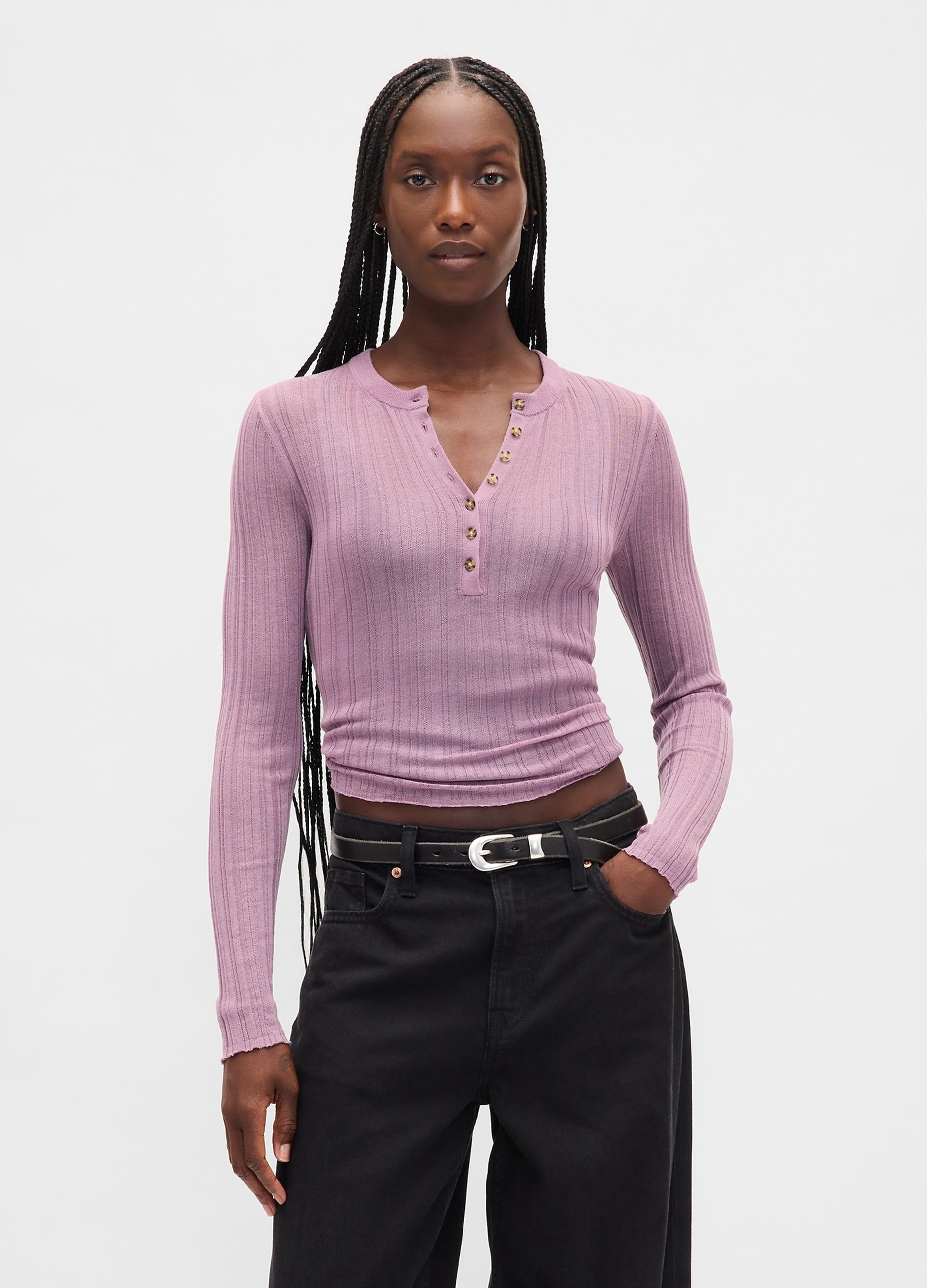 GAP, Maglia Con Bottoni E Trasparenze A Maniche Lunghe, Donna, Viola, Taglia: XL