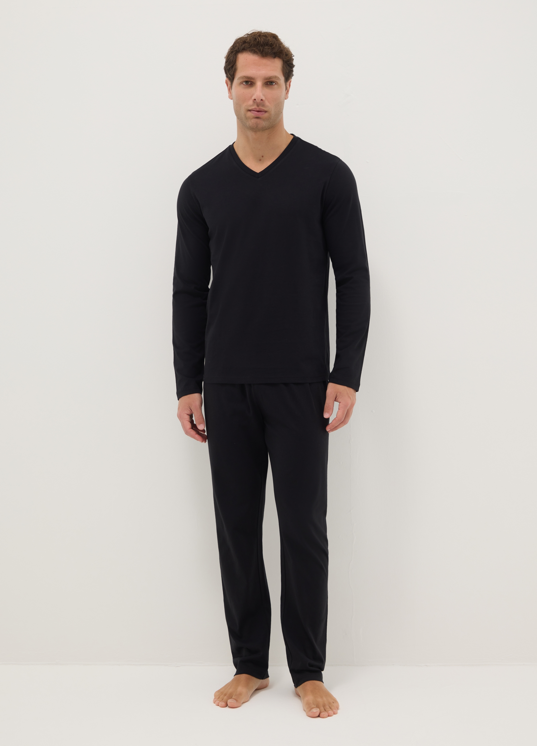 Ovs Hombre Gunmetal Pijama Negro De Manga Larga Con Cuello En V, En Algodón Puro, Ajuste Regular, Talla: Xxl