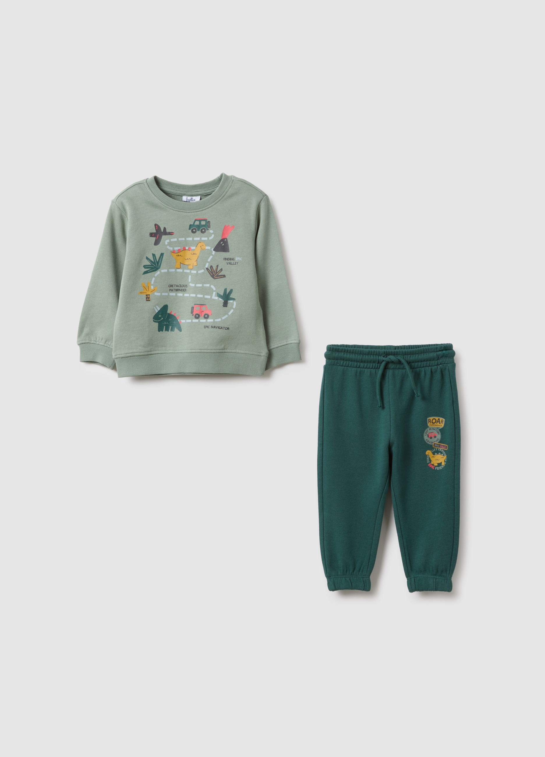 FAGOTTINO, Set Felpa Pantaloni In Puro Cotone Verde Da Bimbo Regular Fit, Bambino, Verde, Taglia: 9-12