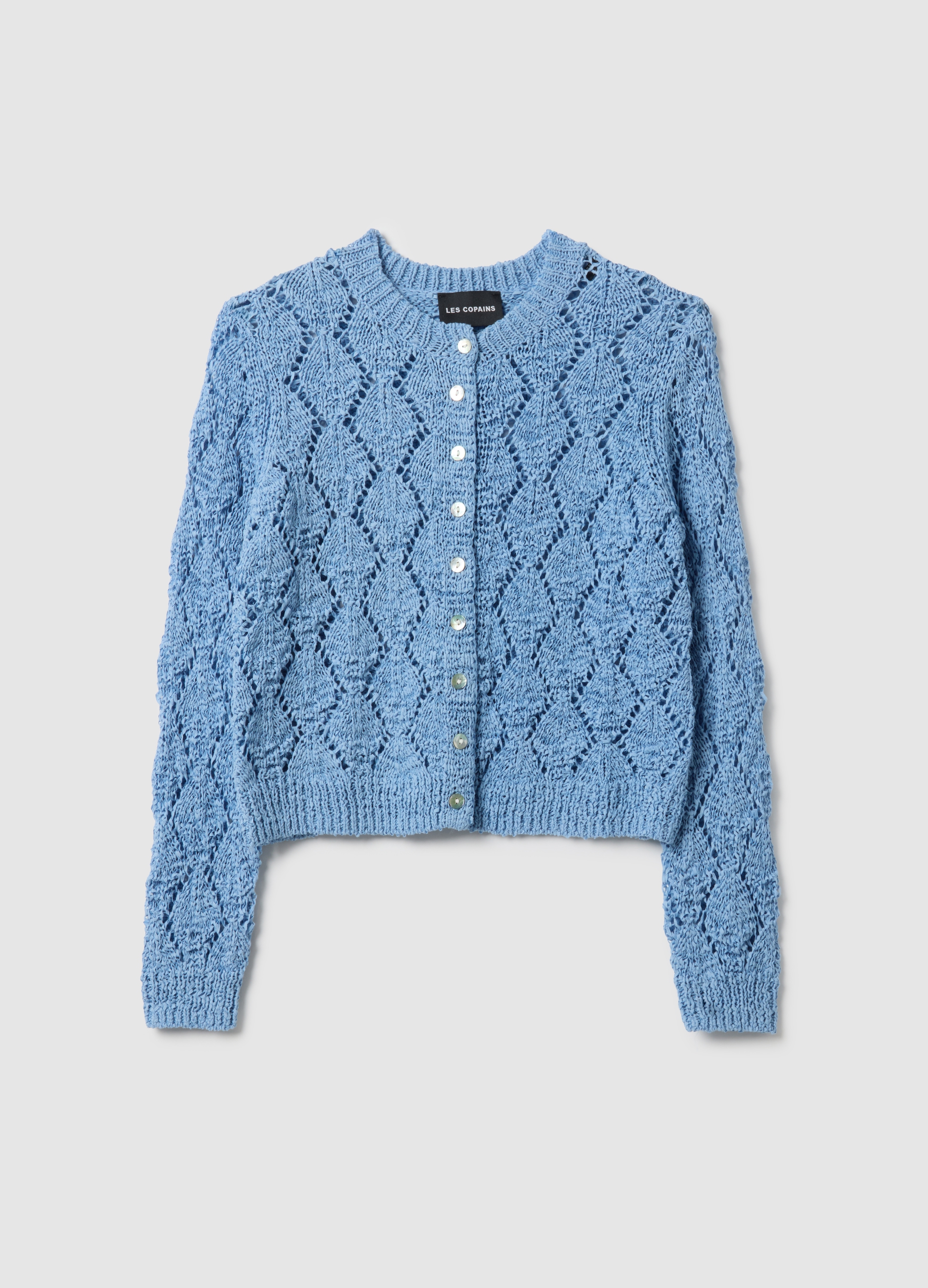 LES COPAINS, Cardigan Azul Celeste En Mezcla De Algodón Ajuste Regular Con Diseño Tejido, Mujer, Azul claro, Talla: 42