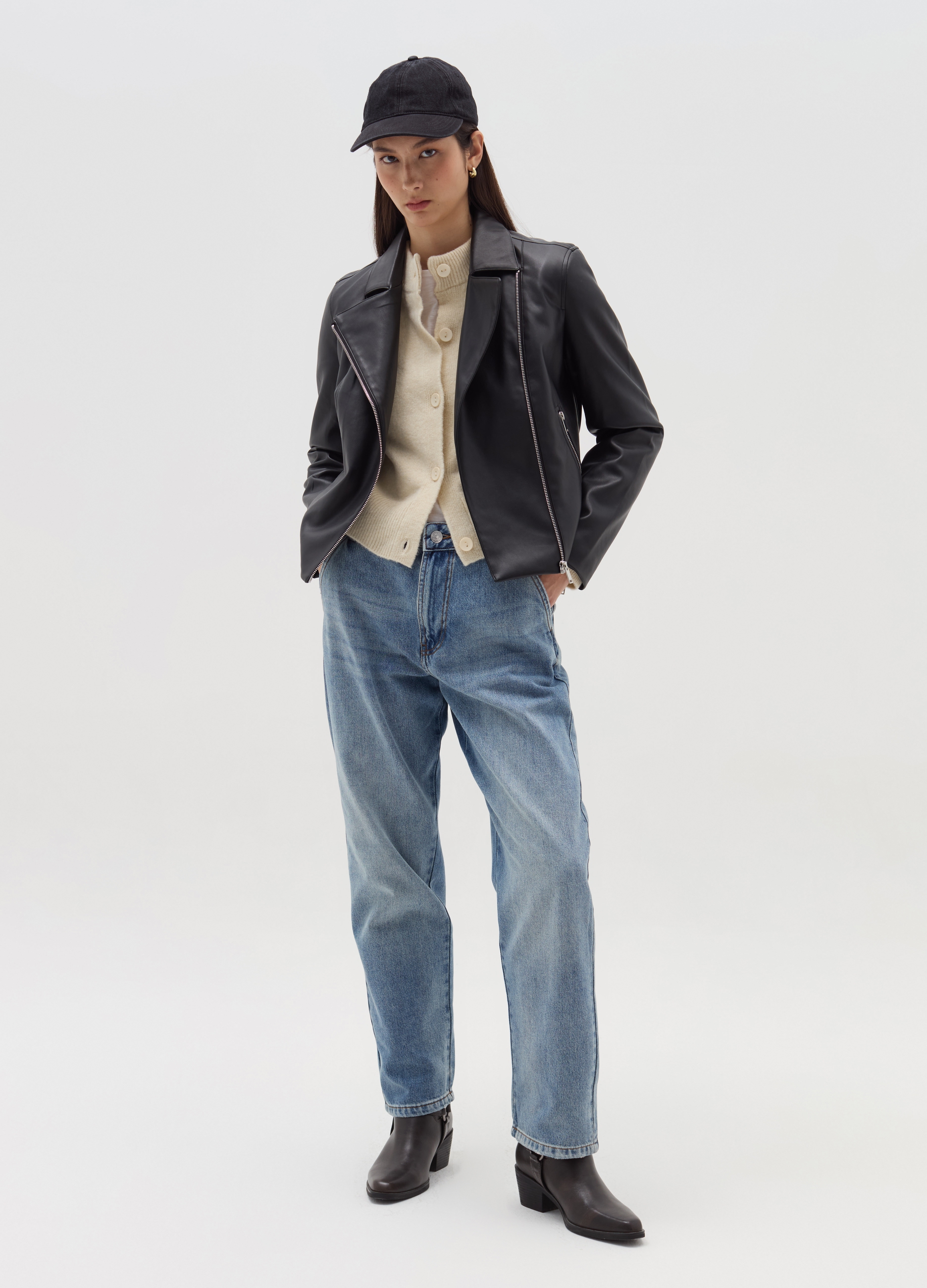 OVS, Cazadora Motera Efecto Brillante Con Cremallera, Mujer, Negro, Talla: XS