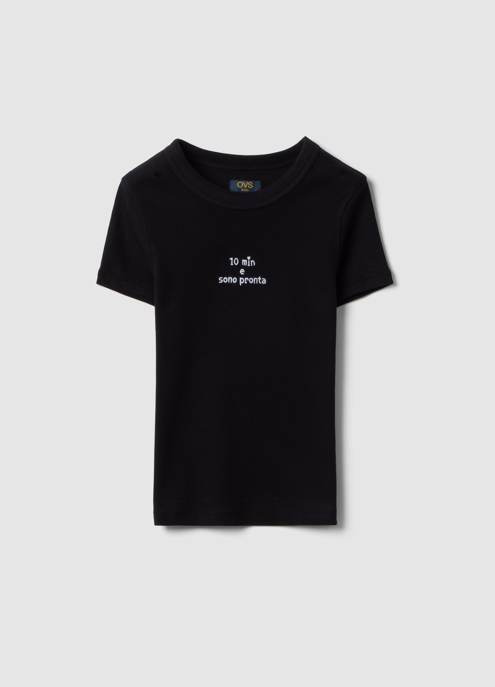 OVS KIDS, Camiseta Ajustada De Algodón Elástico Negra Para Niña Con Frase, Niña, Gunmetal, Talla: 10-11