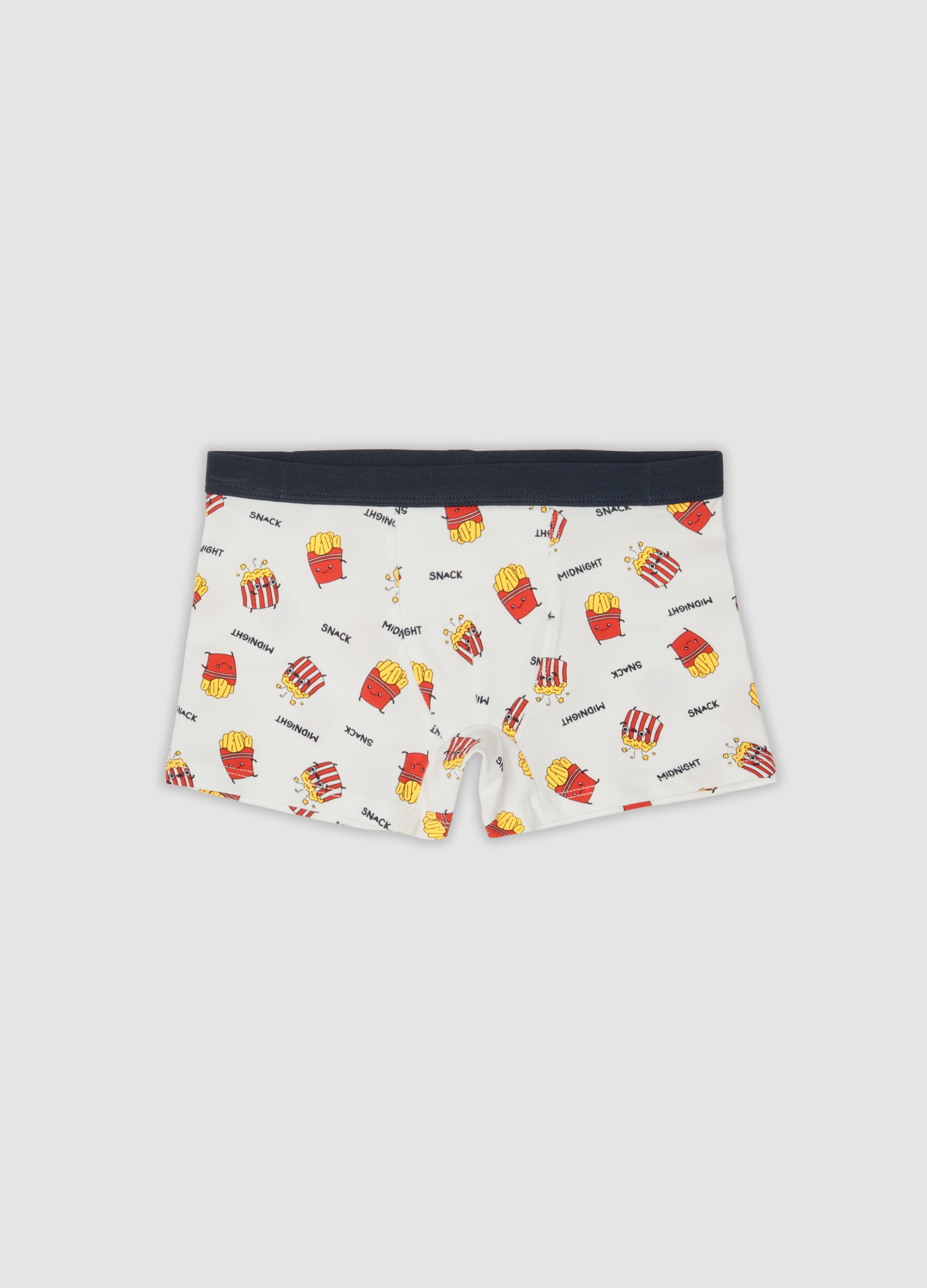 OVS KIDS, Boxer Midi Bianco In Cotone Organico Elasticizzato Con Stampa Patatine Fritte, Bambino, Bianco, Taglia: 9-10