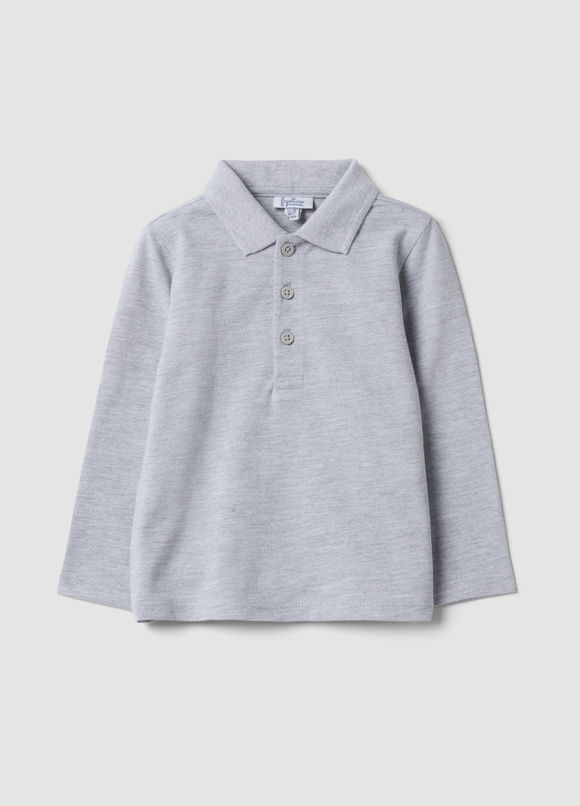 FAGOTTINO, Polo Grigia In Cotone Organico A Maniche Lunghe, Bambino, Grigio, Taglia: 24-30