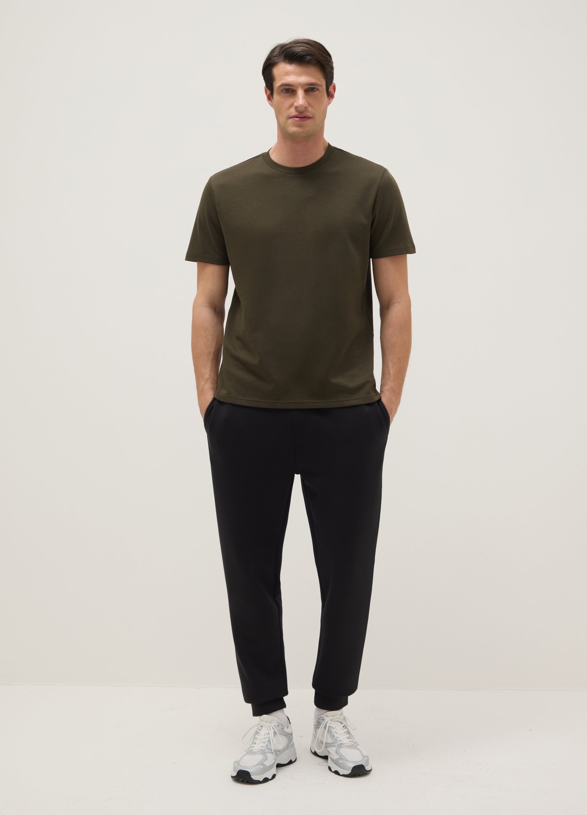 Camiseta Verde De Cuello Redondo En Mezcla De Algodón - Corte Regular, Hombre, Verde oscuro, Talla: S