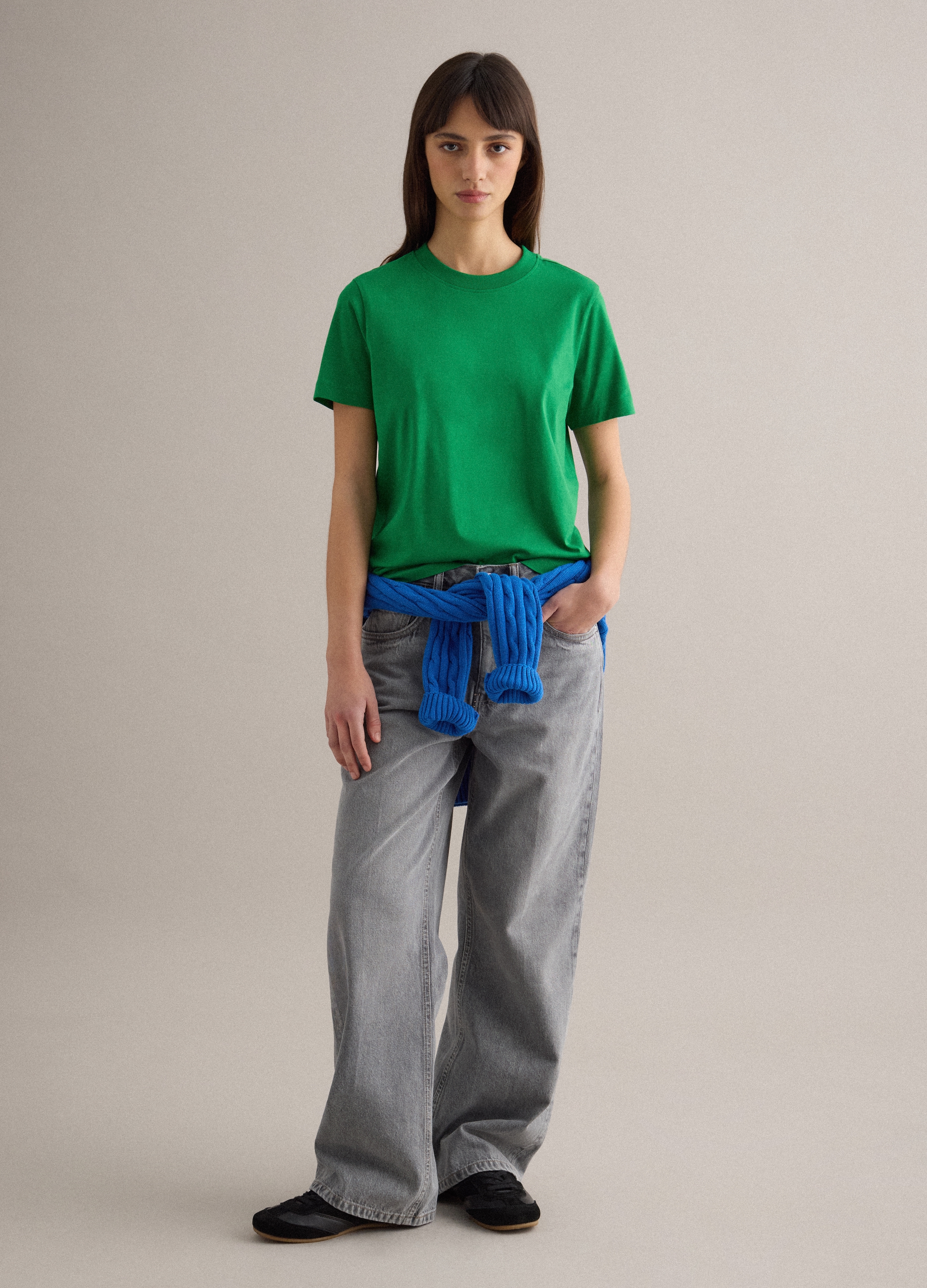 PIOMBO, Camiseta Verde De Cuello Redondo En Algodón De Corte Regular, Mujer, Verde hierba, Talla: 42