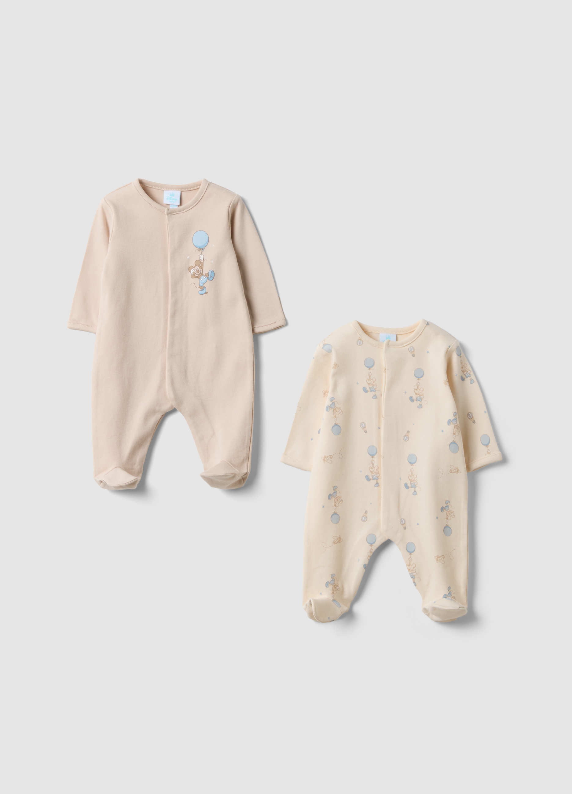 FAGOTTINO, Bipack Tutine Beige In Puro Cotone Organico Con Stampe Mickey & Friends, Neonato, Beige, Taglia: 3-6