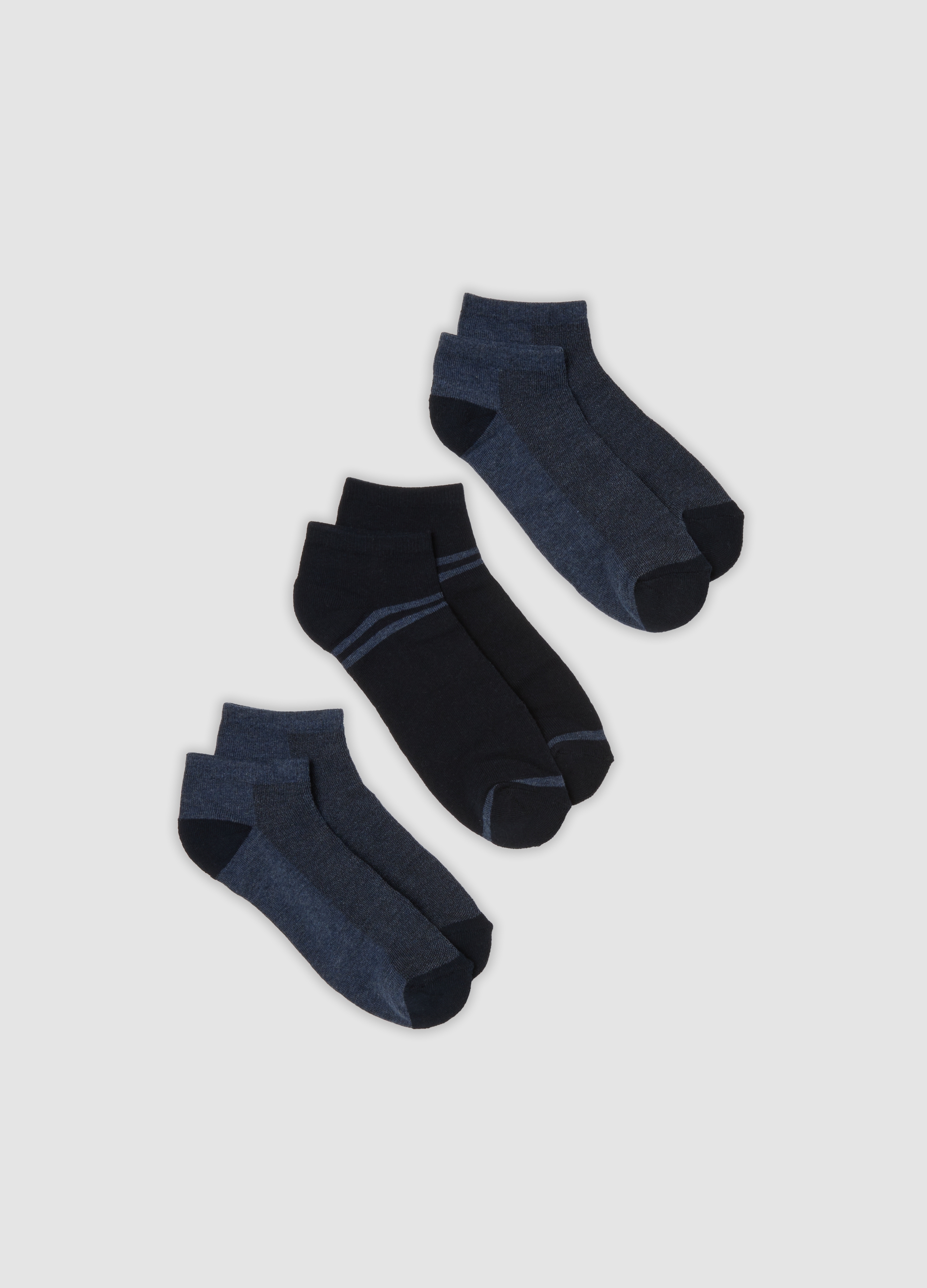OVS, Tripack Di Calze Sportive Blu Alla Caviglia In Cotone Organico Elasticizzato, Uomo, Blu, Taglia: 38-42