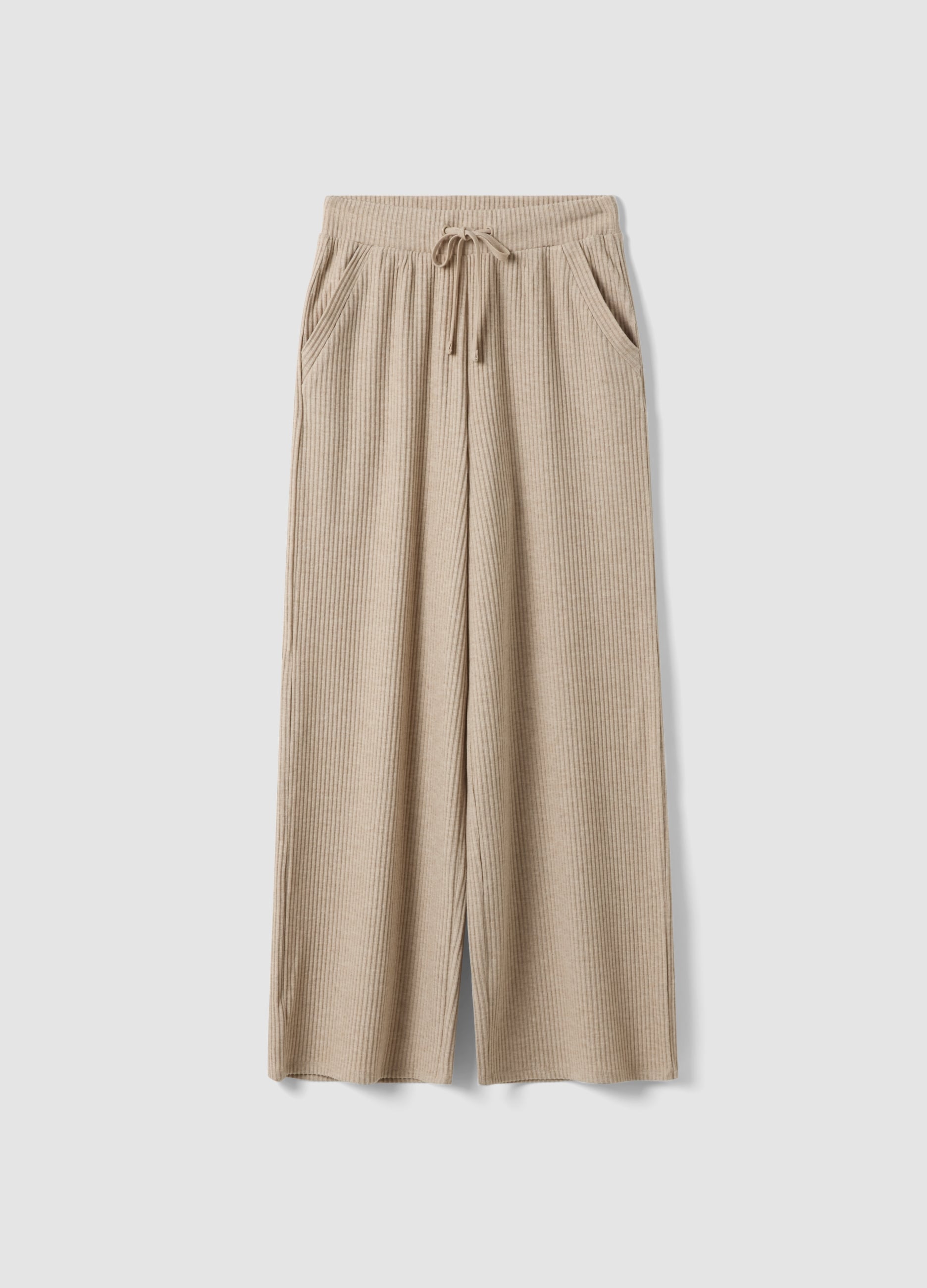 OVS, Pantaloni Beige In Viscosa Elasticizzata A Coste Straight Fit, Donna, Beige, Taglia: L