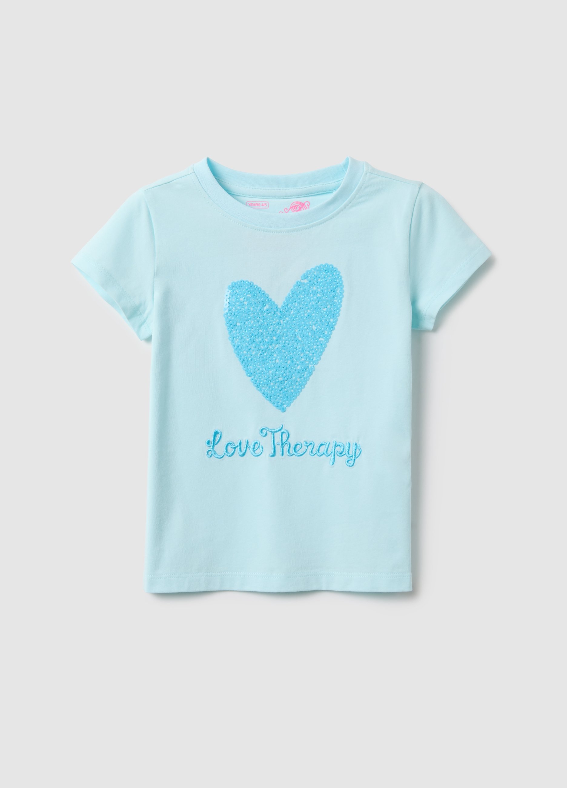 LOVE THERAPY, Camiseta Azul De Algodón Elástico Ajuste Regular Con Corazón Para Niña, Niña, Azul claro, Talla: 7-8