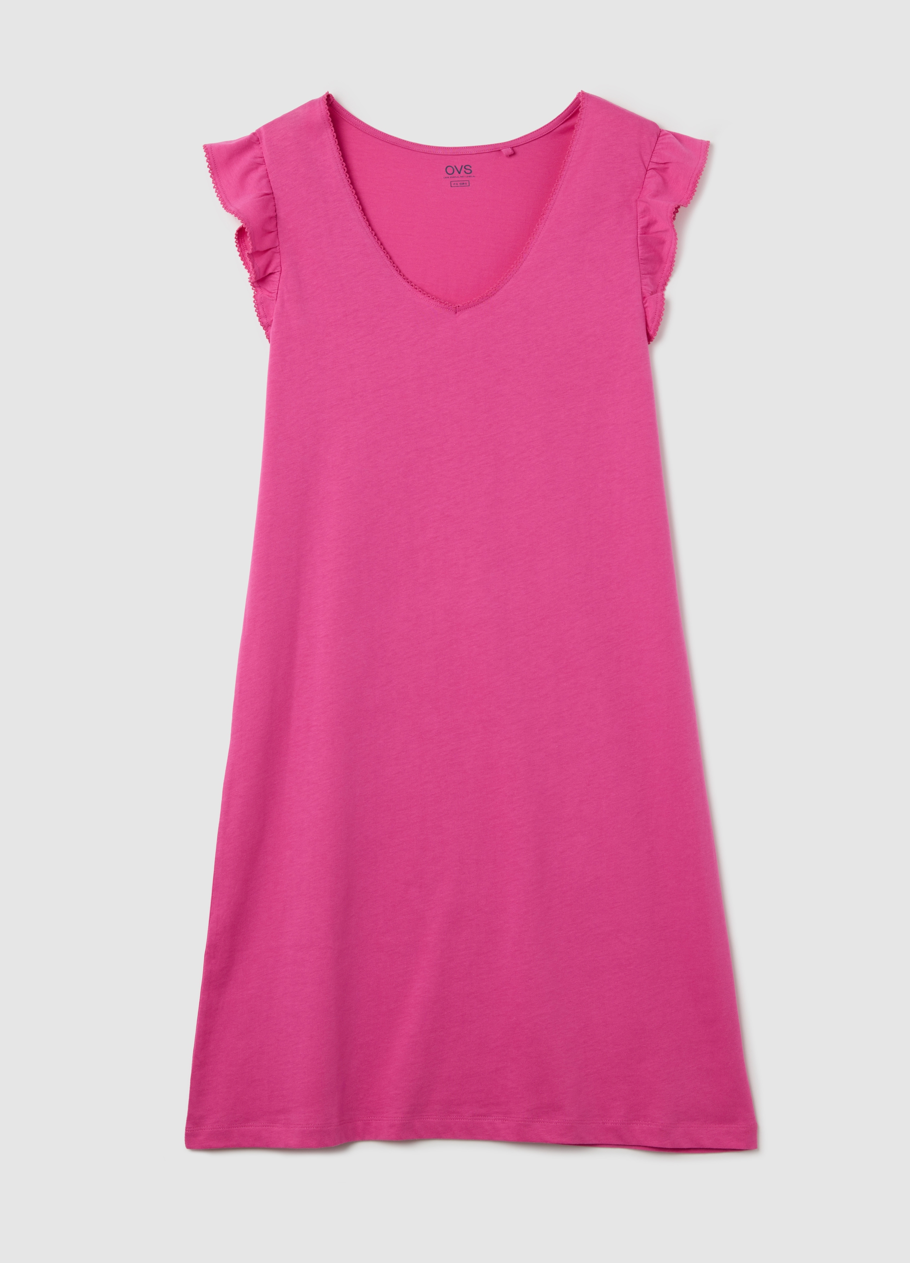 OVS , Camicia Da Notte Fuxia In Cotone Con Scollo A V, Donna, Rosa, Taglia: S