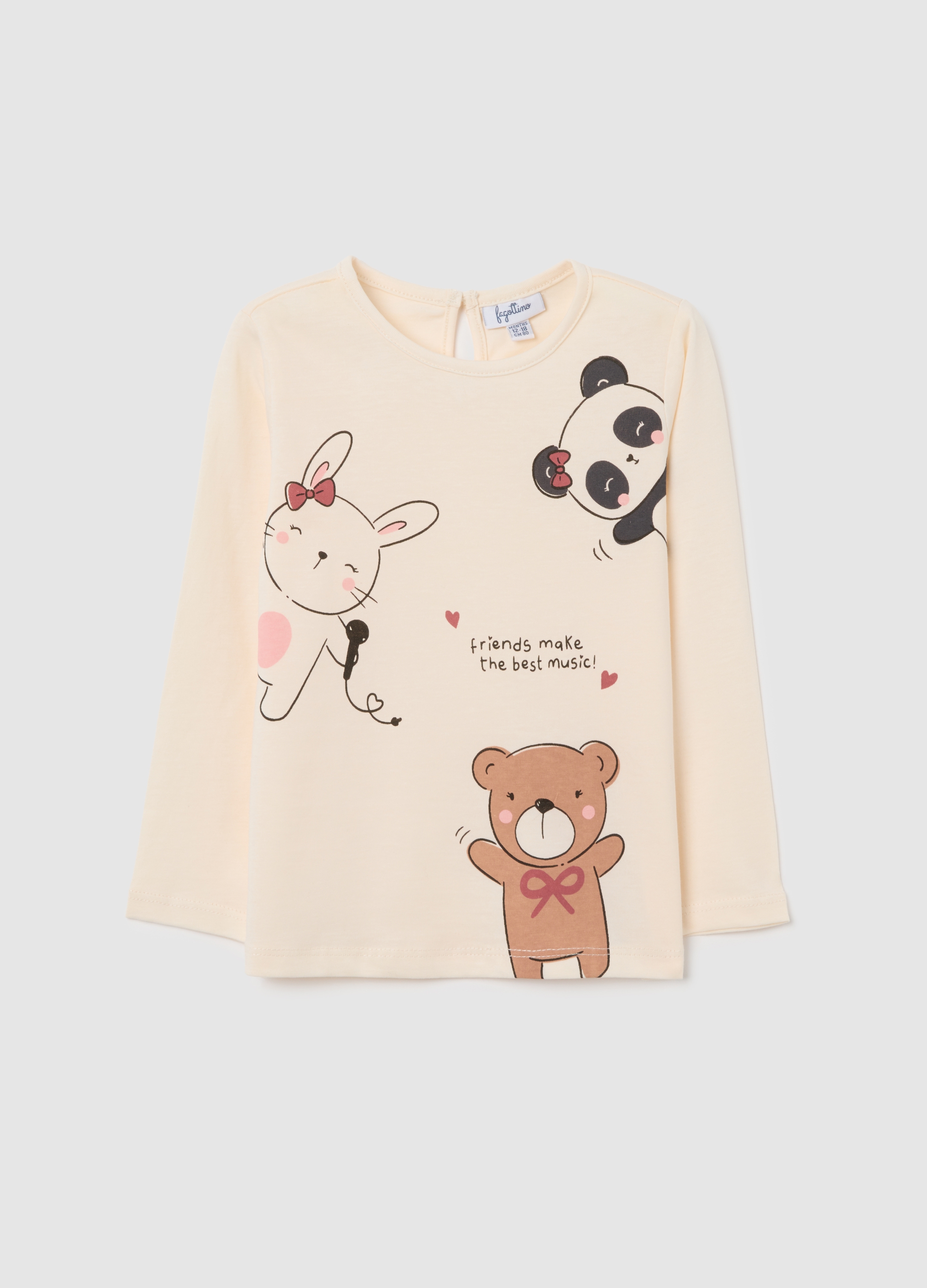 Camiseta De Bebé Niña En Algodón Beige De Ajuste Regular, Niña, Blanco crema, Talla: 9-12