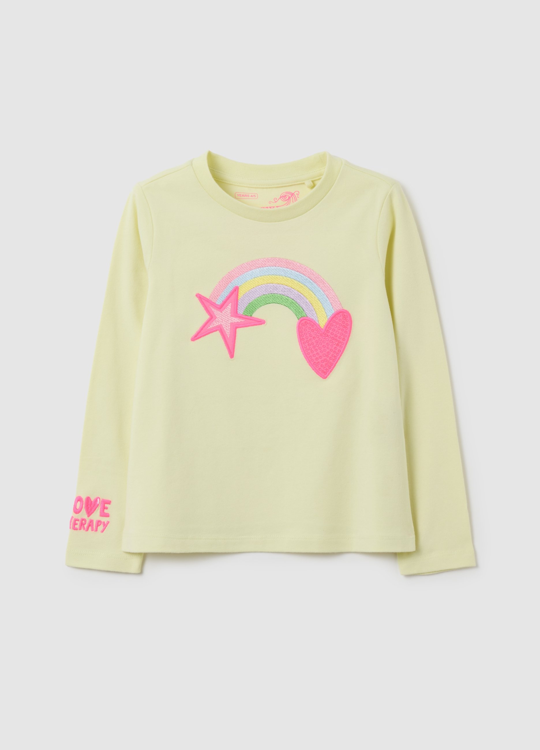LOVE THERAPY, Maglietta Da Bambina In Misto Cotone Gialla Regular Fit Con Stamoa, Giallo, Taglia: 3-4