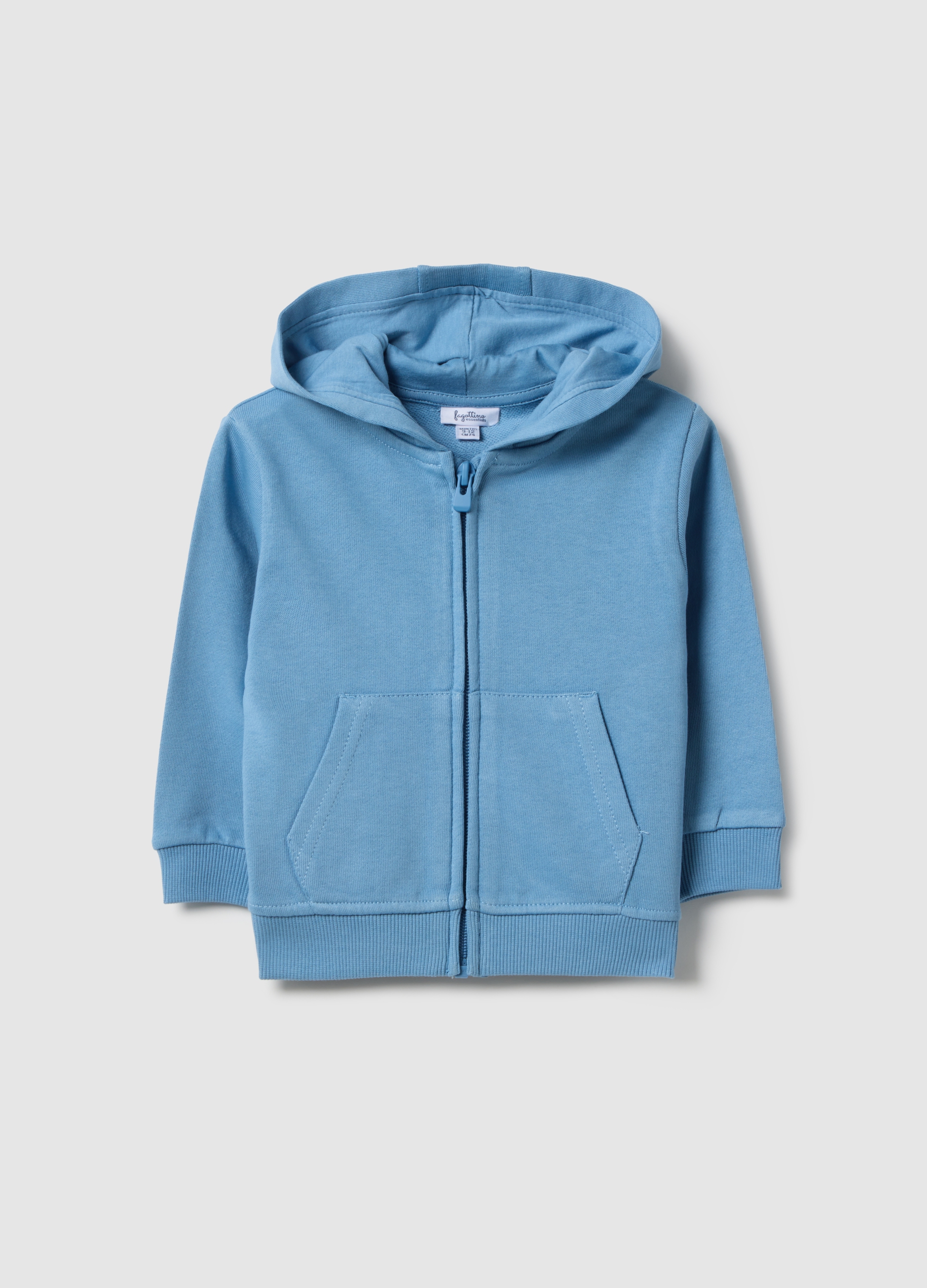 FAGOTTINO, Sudadera Con Capucha Azul En Puro Algodón Para Niños Regular Fit Con Cremallera, Niño, Azul Azur, Talla: 18-24