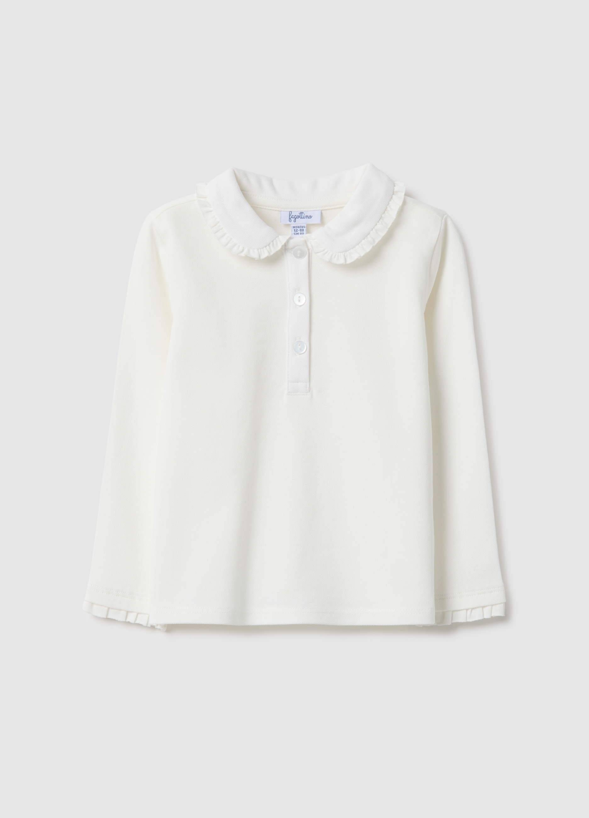 FAGOTTINO, Polo Bianca Con Volant Da Bimba In Cotone Elasticizzato Regular Fit, Bambina, Bianco, Taglia: 9-12