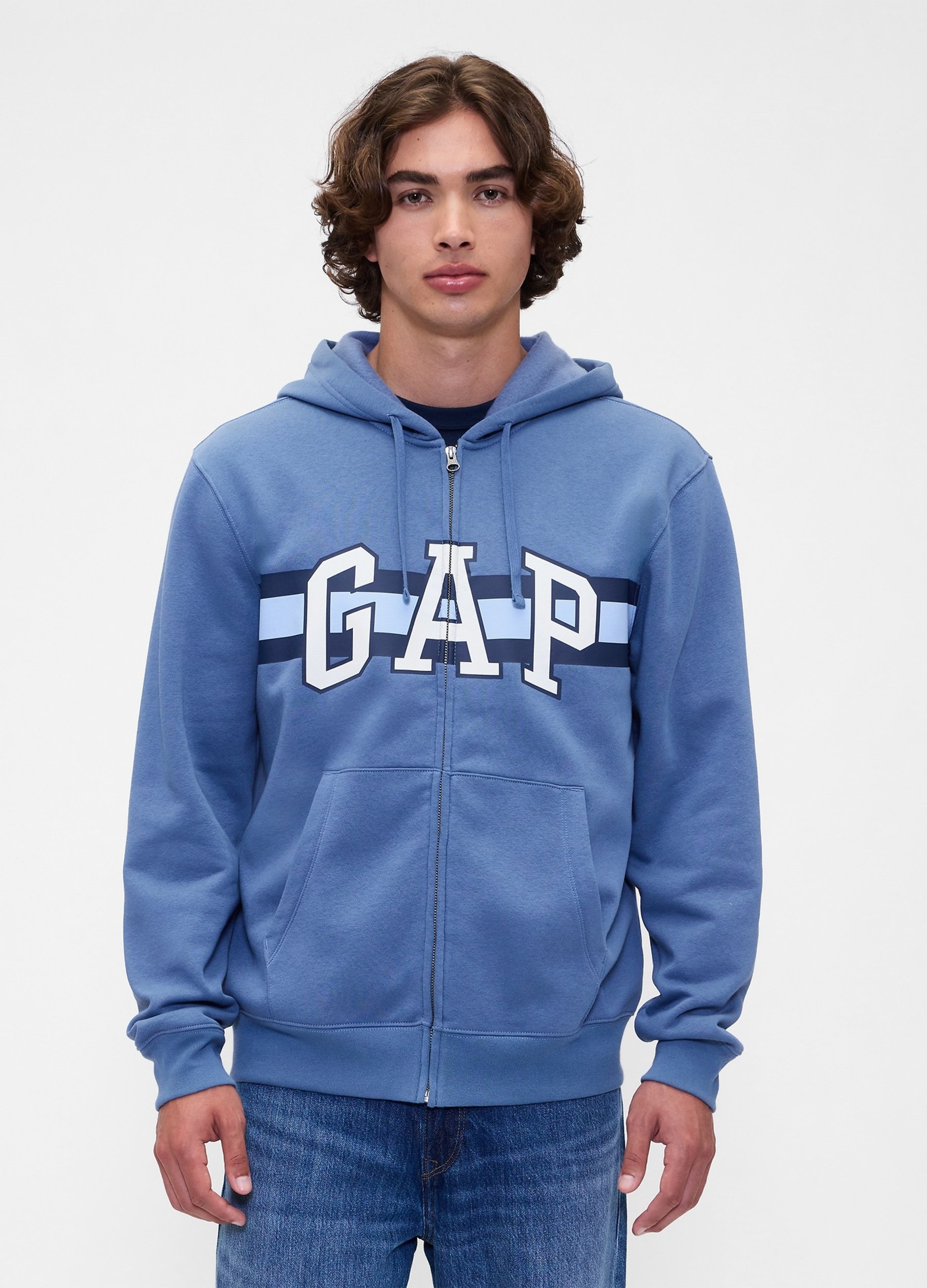 GAP, Felpa Con Chiusura A Zip Intera, Uomo, Azzurro, Taglia: M