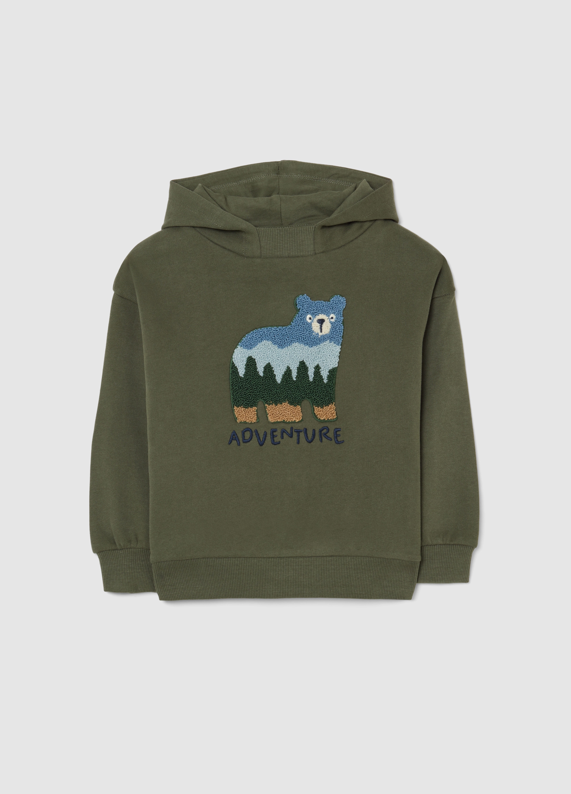 FAGOTTINO, Felpa Da Bimbo In Puro Cotone Verde Regular Fit Con Stampa E Cappuccio, Niño, Verde Azulado, Talla: 24-30