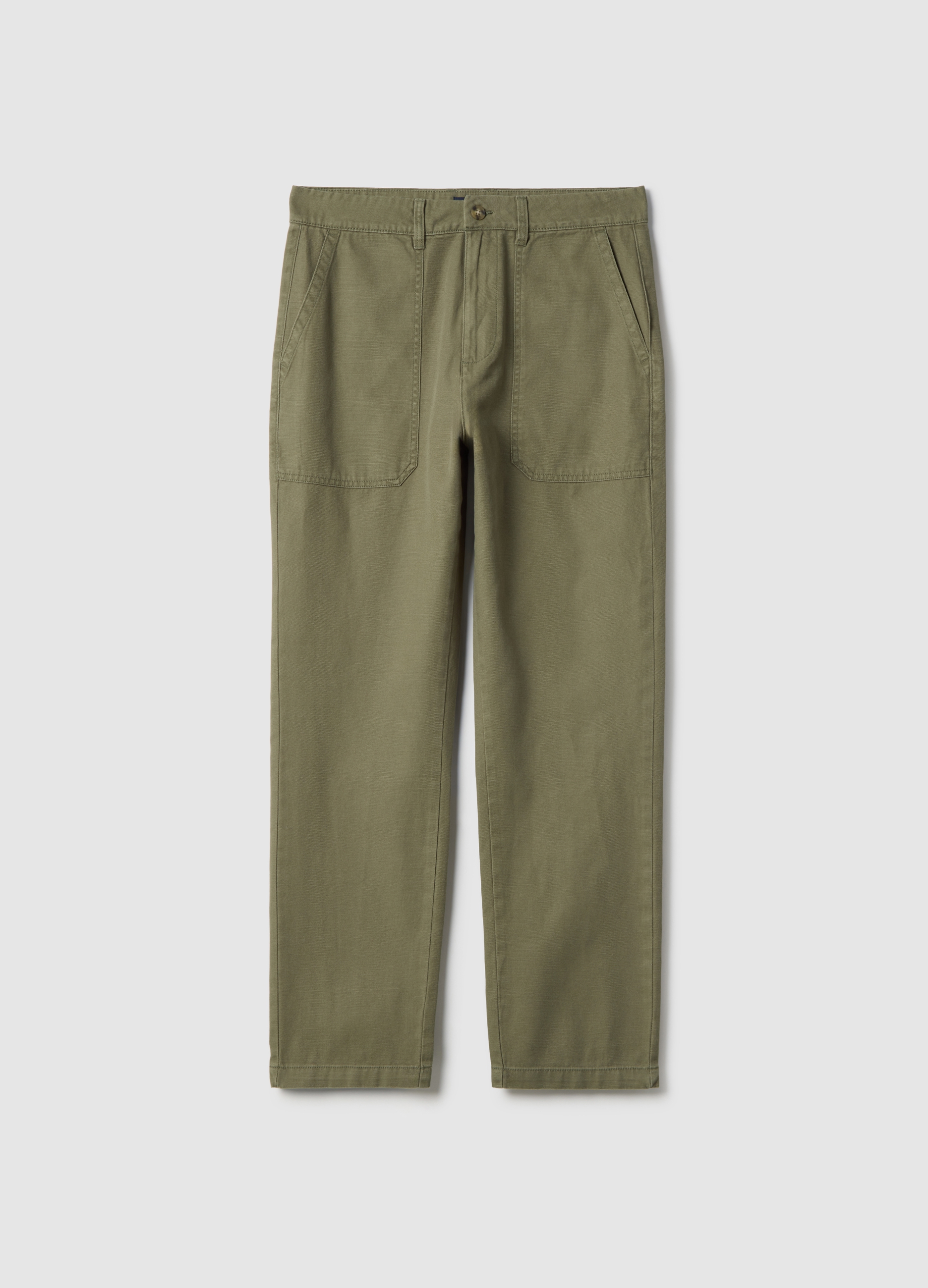 PIOMBO, Pantalones Verdes De Algodón Y Lino De Corte Regular, Hombre, Verde Oliva, Talla: 48