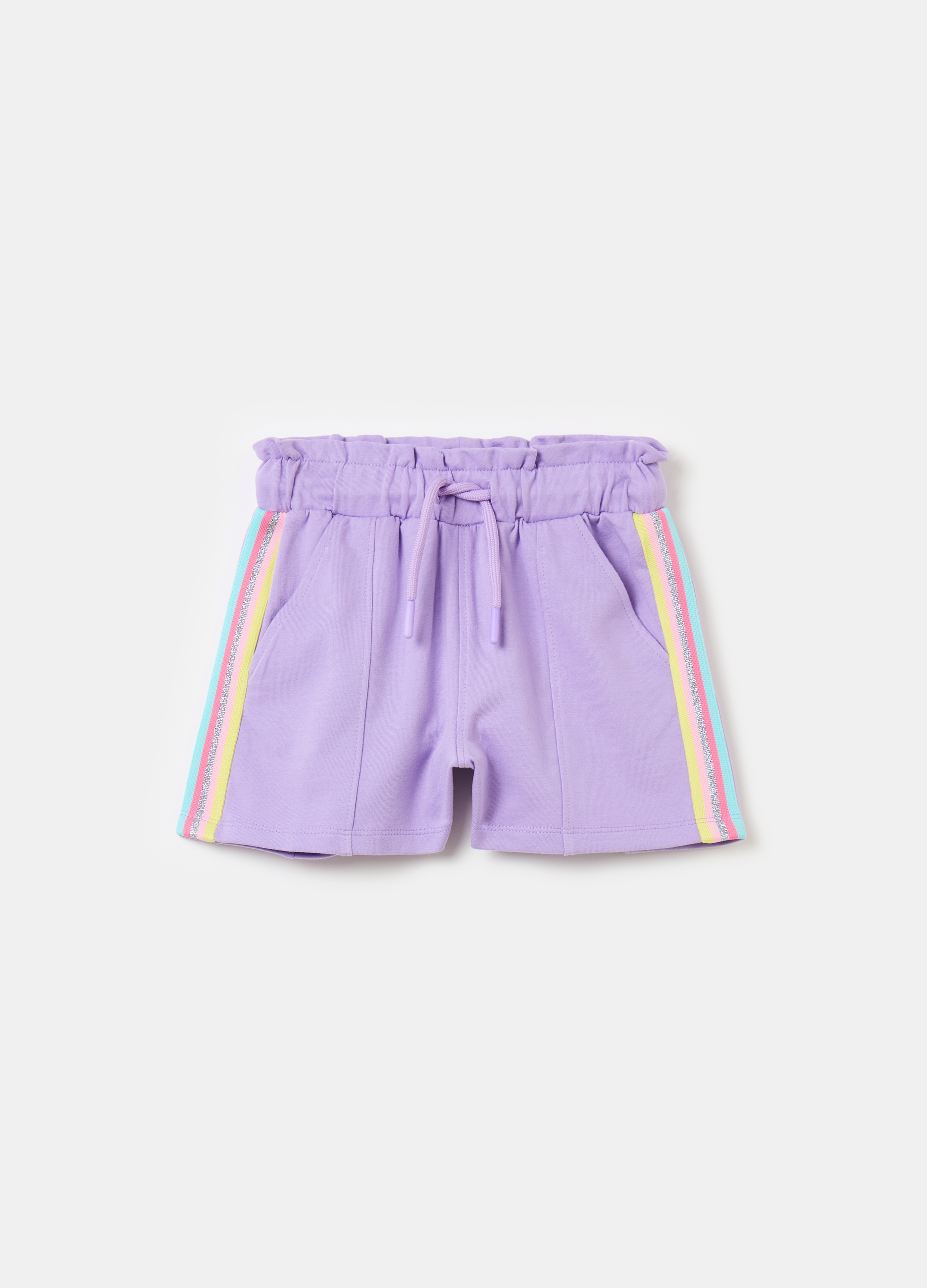 OVS, Shorts Con Bande A Righe E Coulisse, Bambina, Viola, Taglia: 7-8
