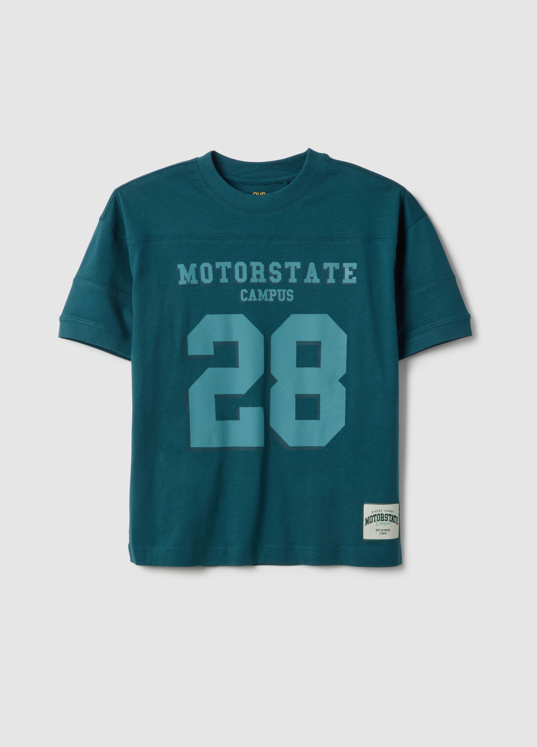 OVS KIDS, Camiseta Verde De Algodón Puro Para Chico Con Ajuste Holgado Y Estampado, Niño, Verde agua, Talla: 10-11