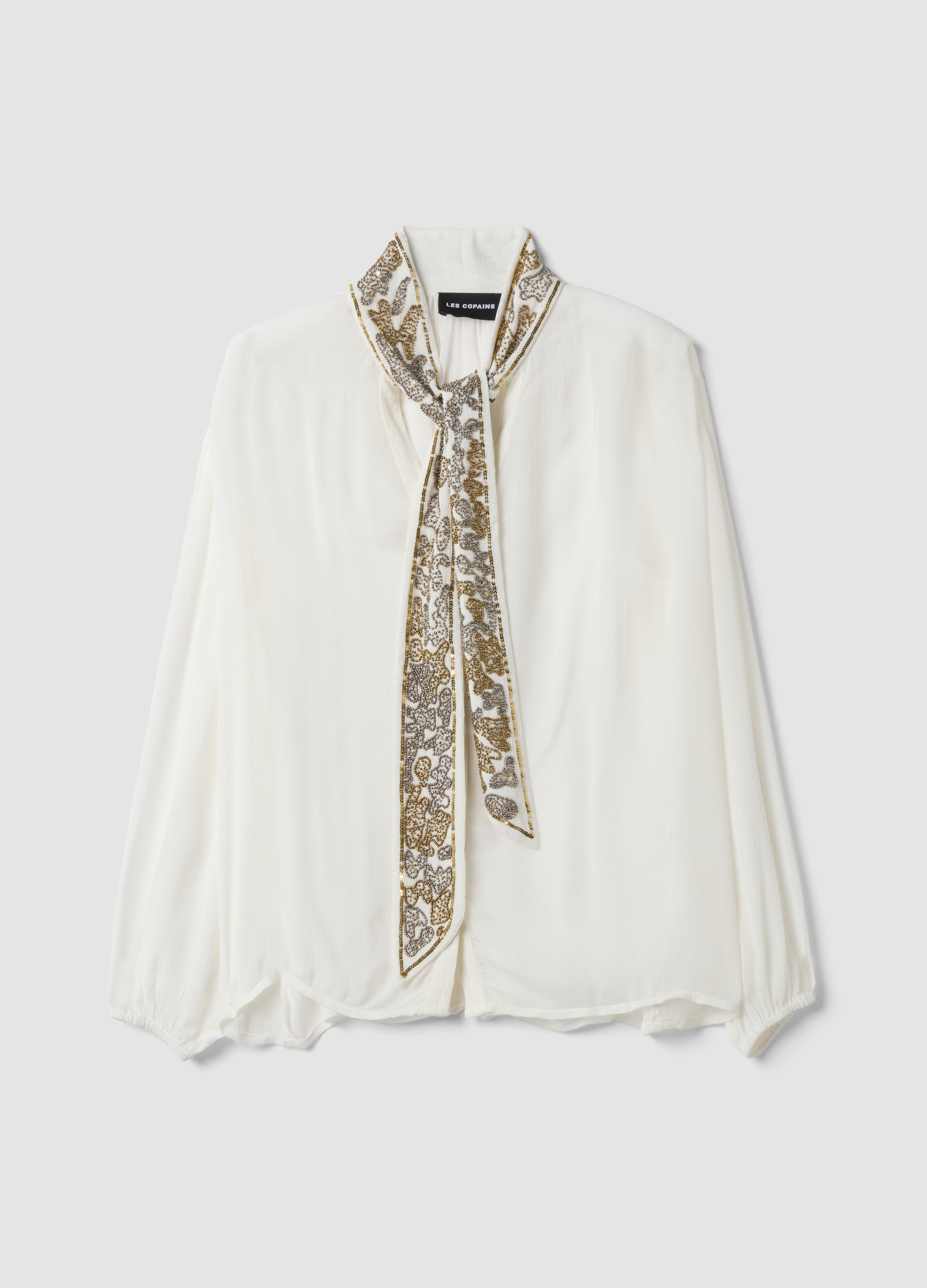 LES COPAINS, Camicia Bianca In Pura Viscosa Con Collo Ricamato, Donna, Bianco, Taglia: L