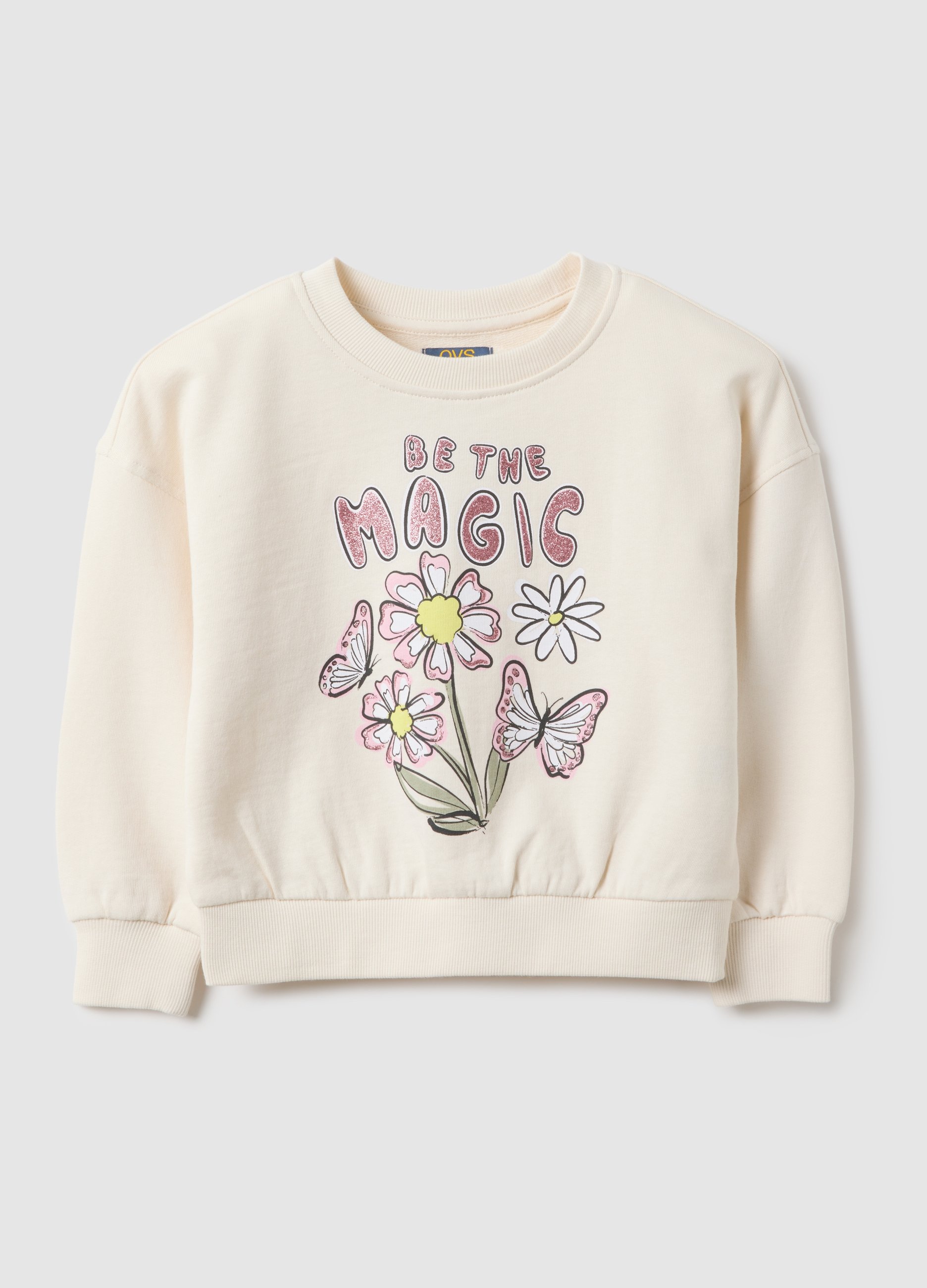 OVS KIDS, Felpa In Puro Cotone Gialla Da Bambina Regular Fit Con Decori, Giallo, Taglia: 3-4