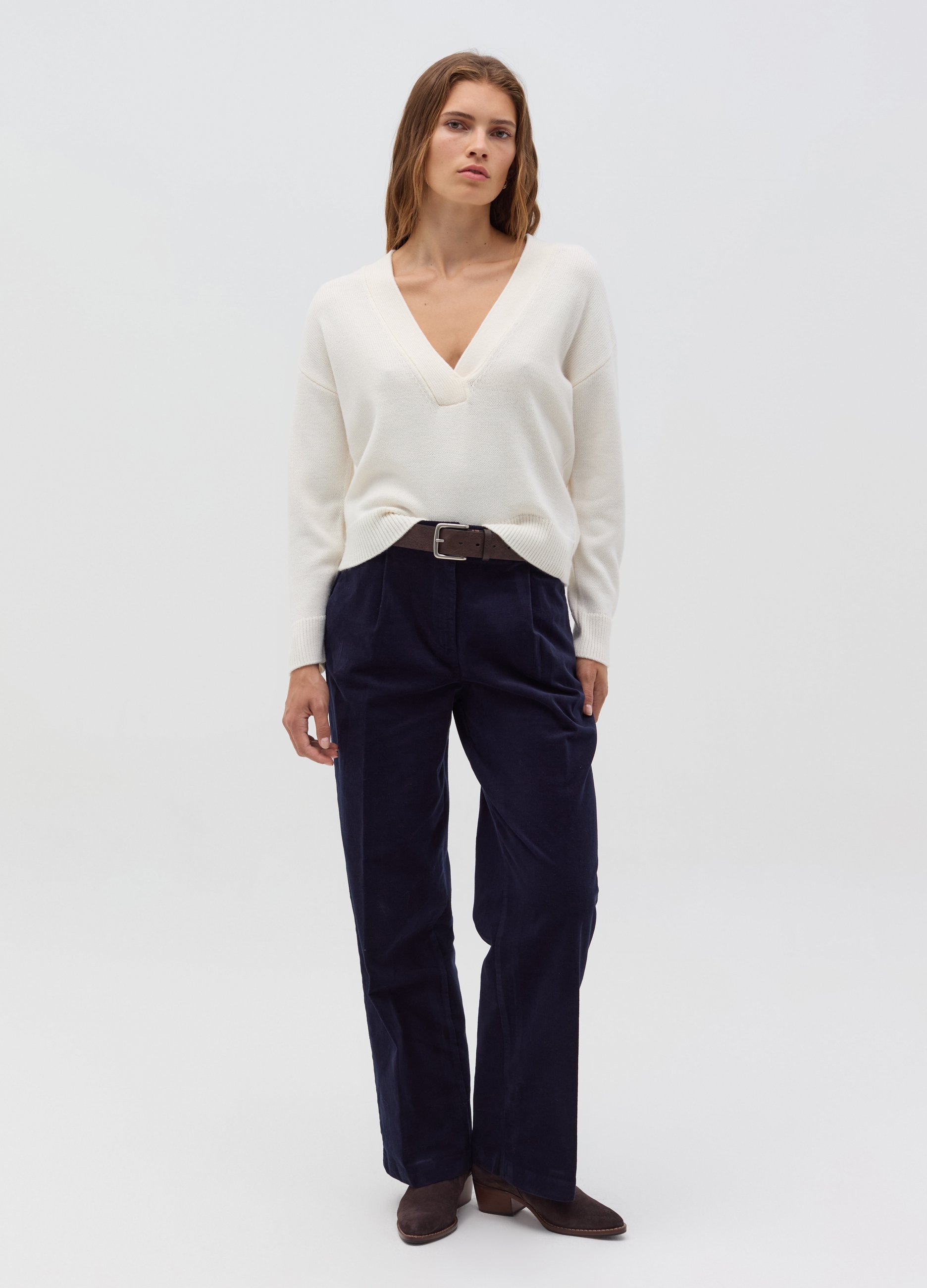 OVS, Pantalón Straight Fit De Pana Con Pinzas, Mujer, Azul marino, Talla: 34