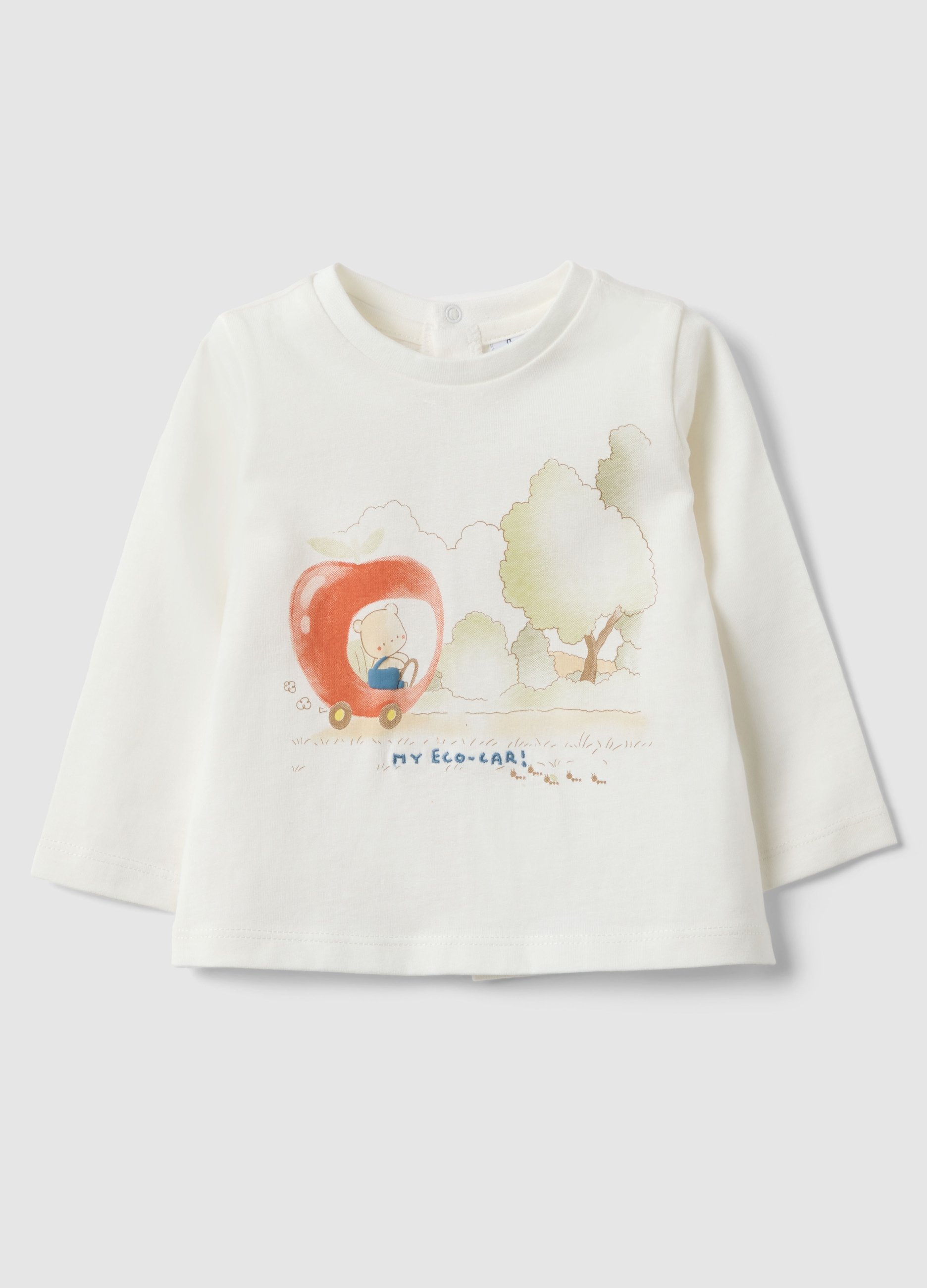 FAGOTTINO, T-shirt Bianca In Misto Cotone Da Neonato Con Disegno Orsetto Regular Fit, Bianco, Taglia: 6-9